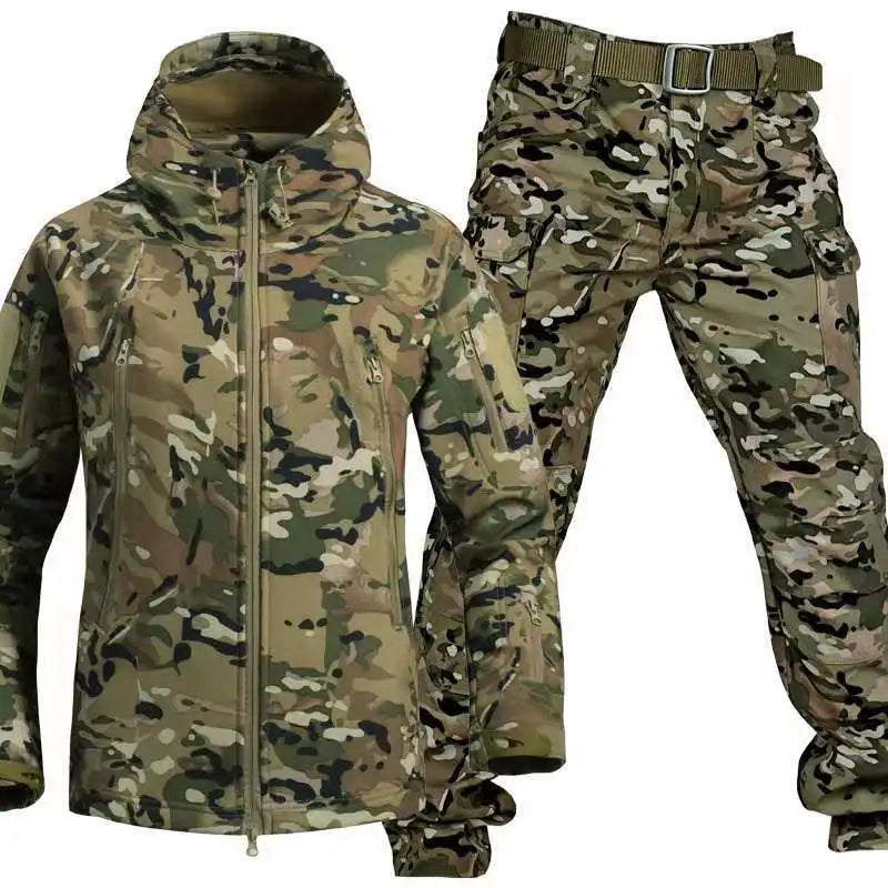 Outdoor Shark Skin Warmth Jackets Pants Set Men