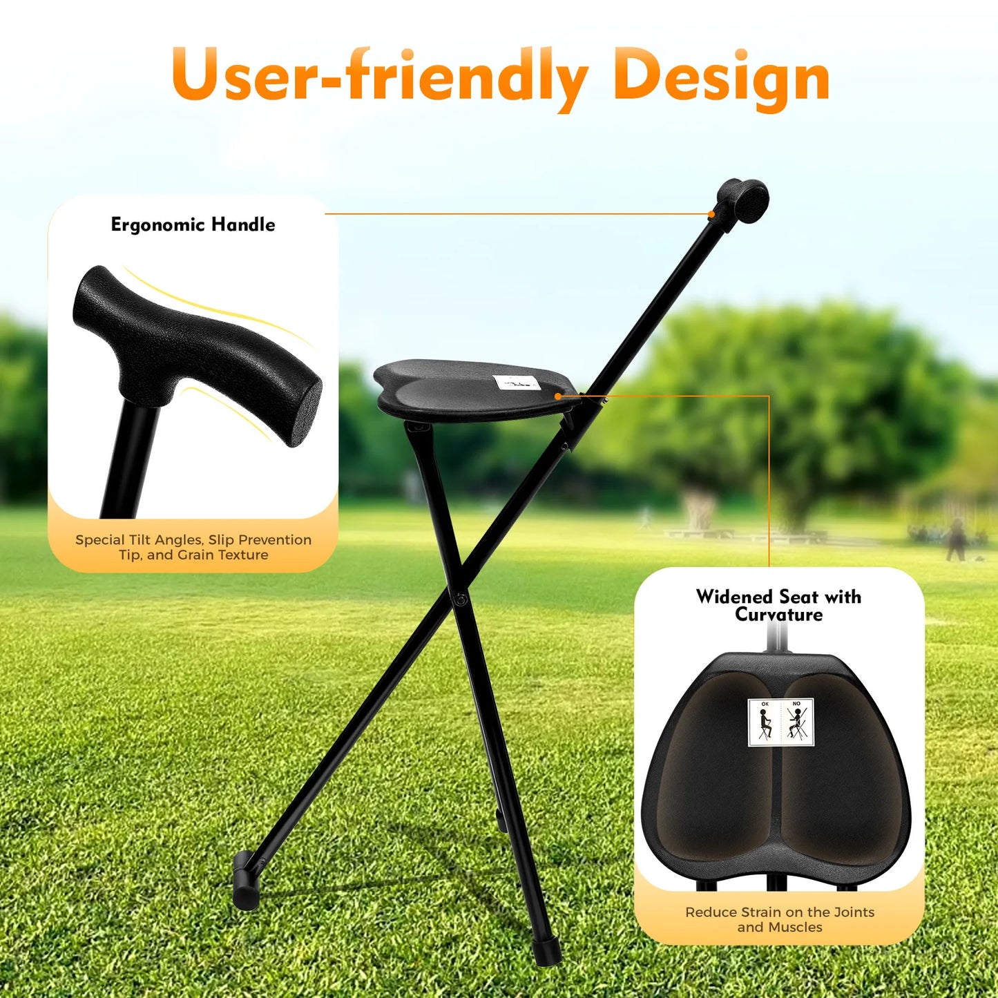 Walking Stick with Folding Seat
