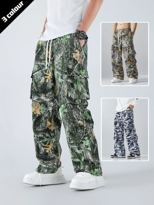 Men's Three-color  Camouflage Leaf Pattern Sport Belt Side Pocket Casual Sport Pants