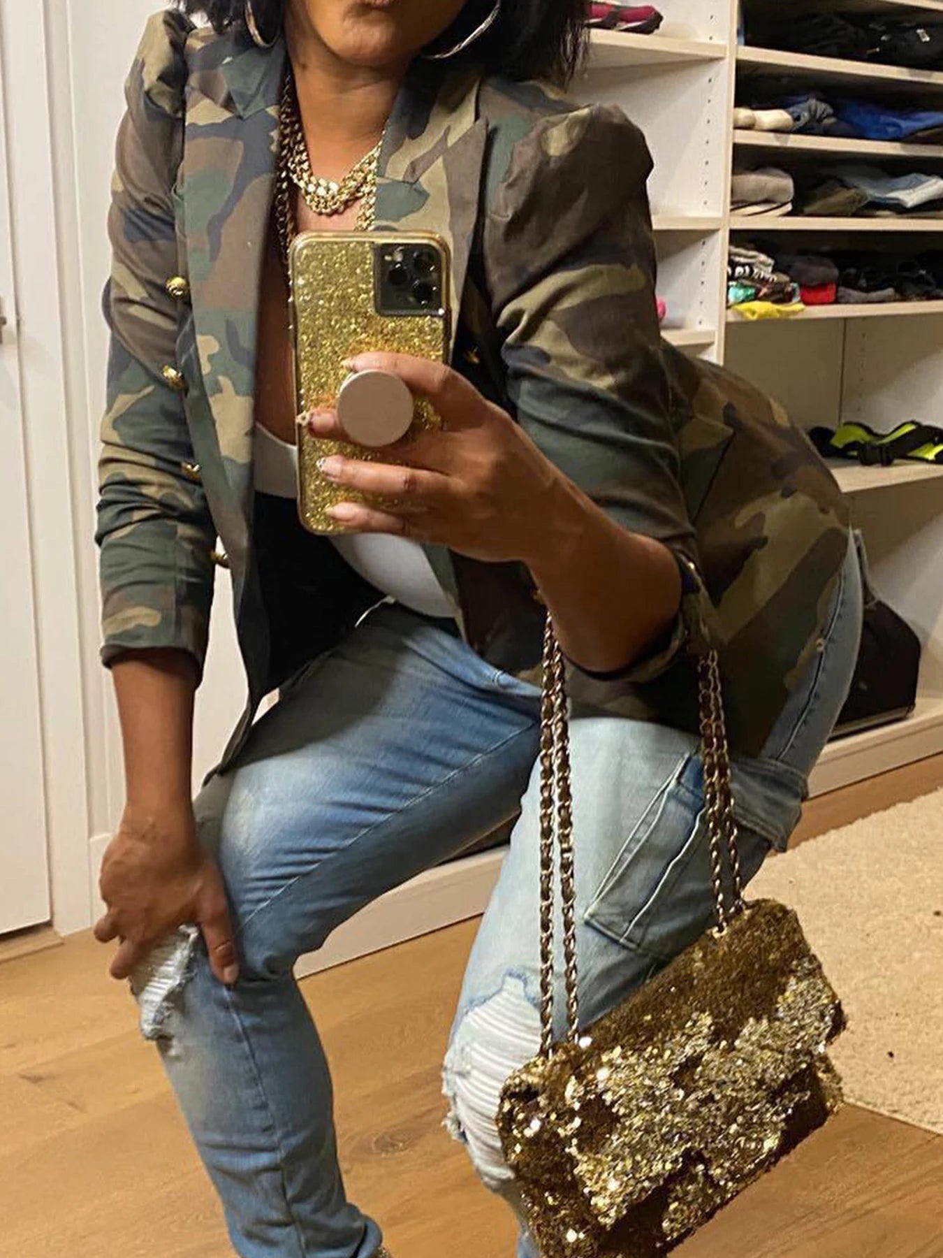 Camouflage Printed Double Breasted Jacket