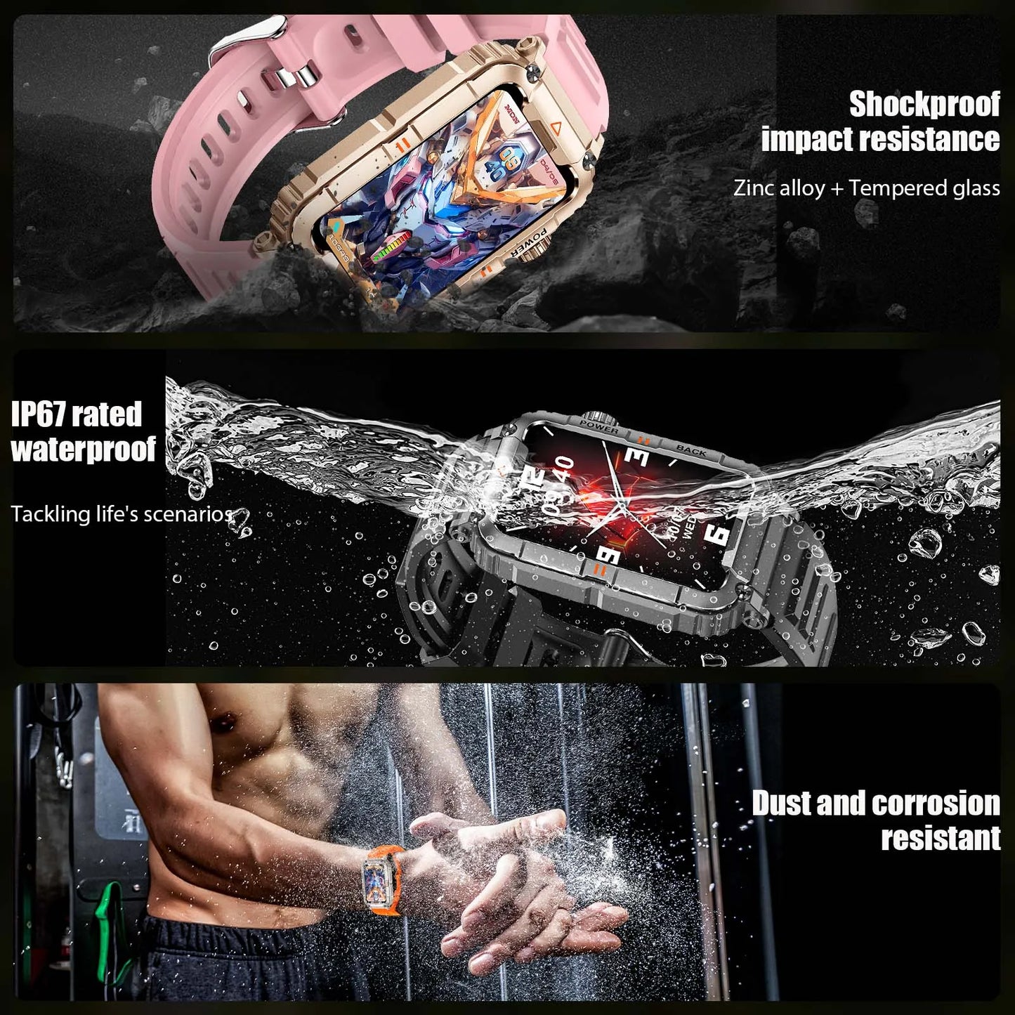 New Military Smart Watch 100+ Sports Modes Health Monitor Bluetooth Call IP67 Waterproof Men Women For IOS Android KR88