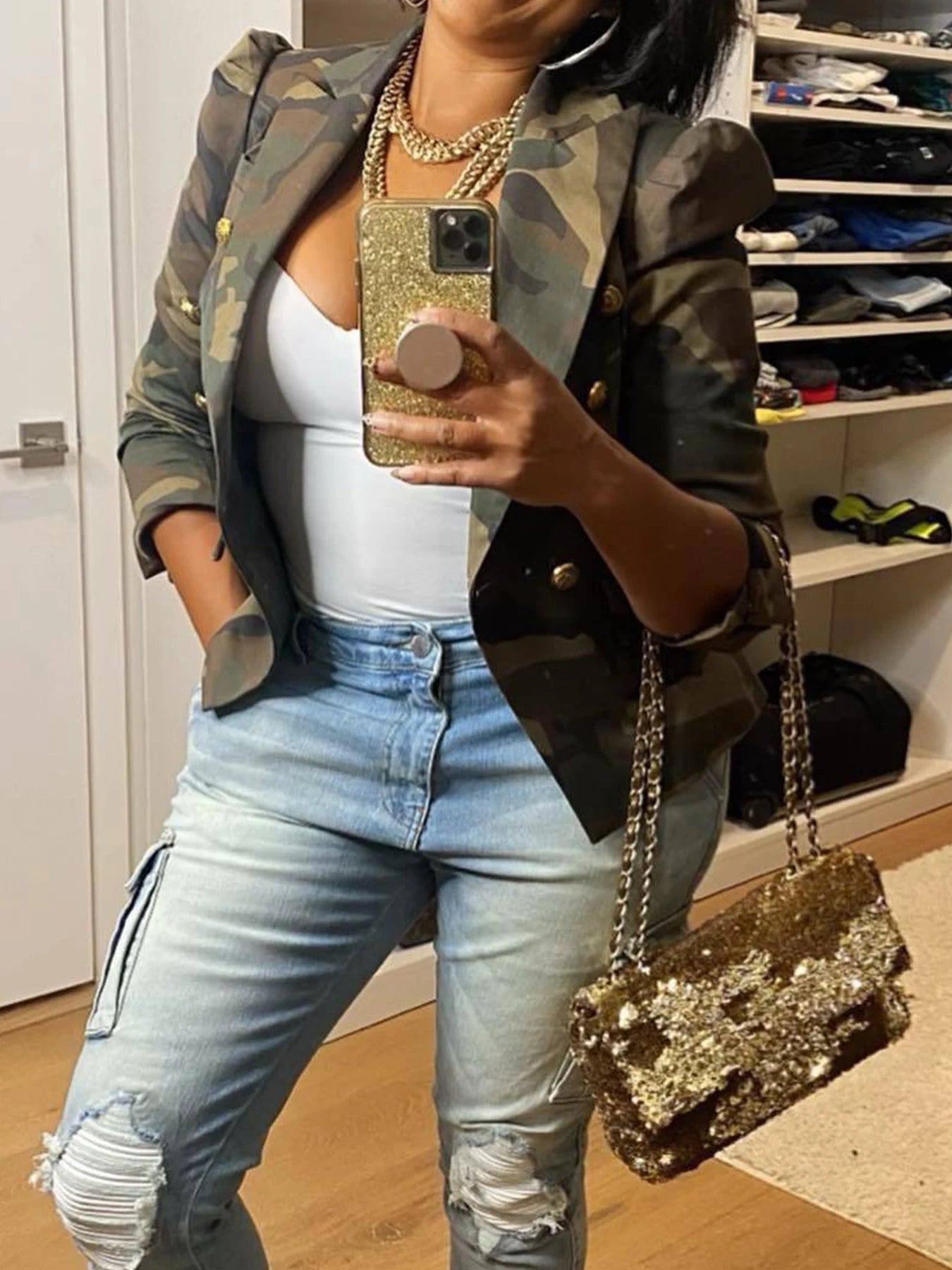 Camouflage Printed Double Breasted Jacket