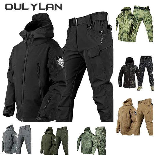 Outdoor Shark Skin Warmth Jackets Pants Set Men