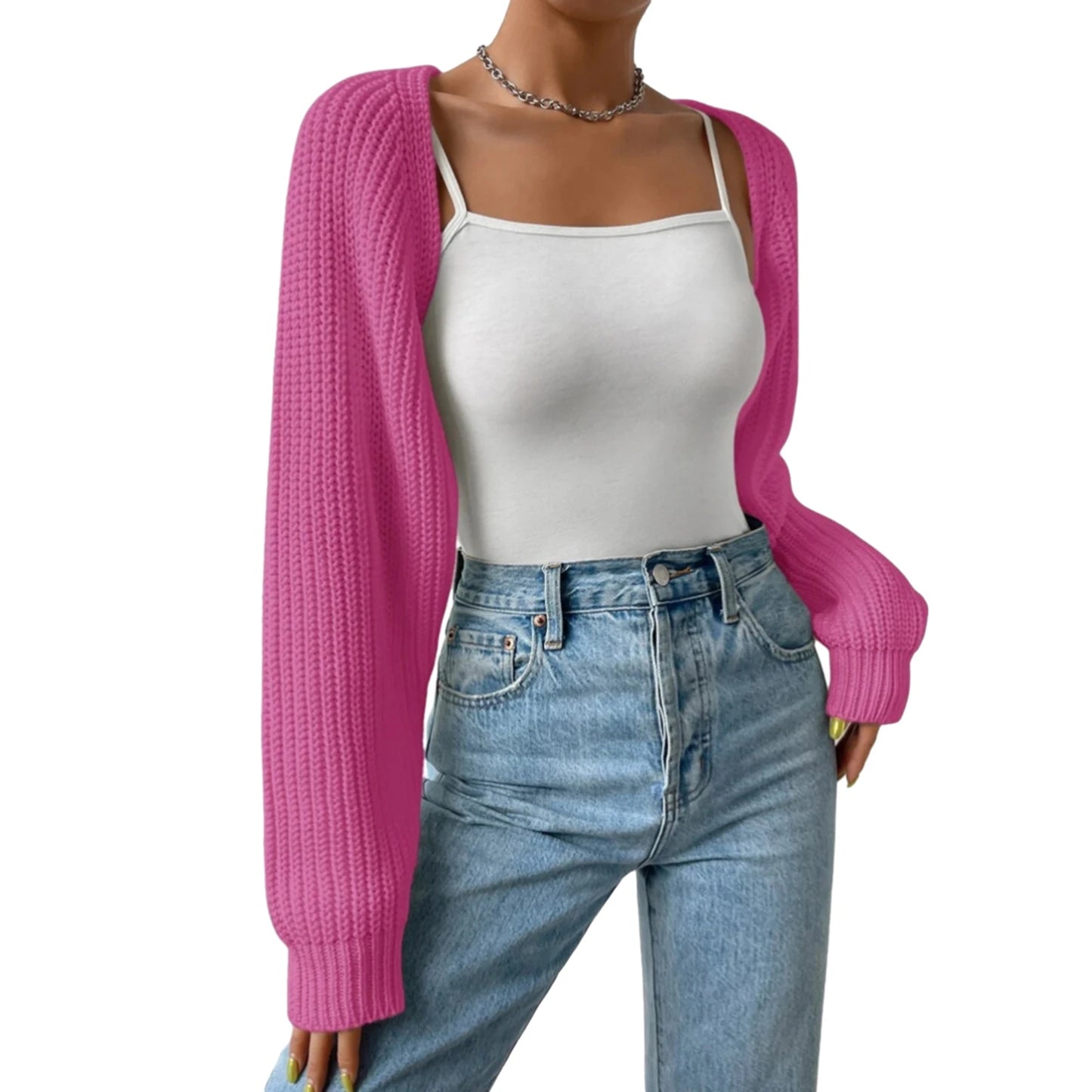 Women s Open Front Cropped Cardigan Long Sleeve