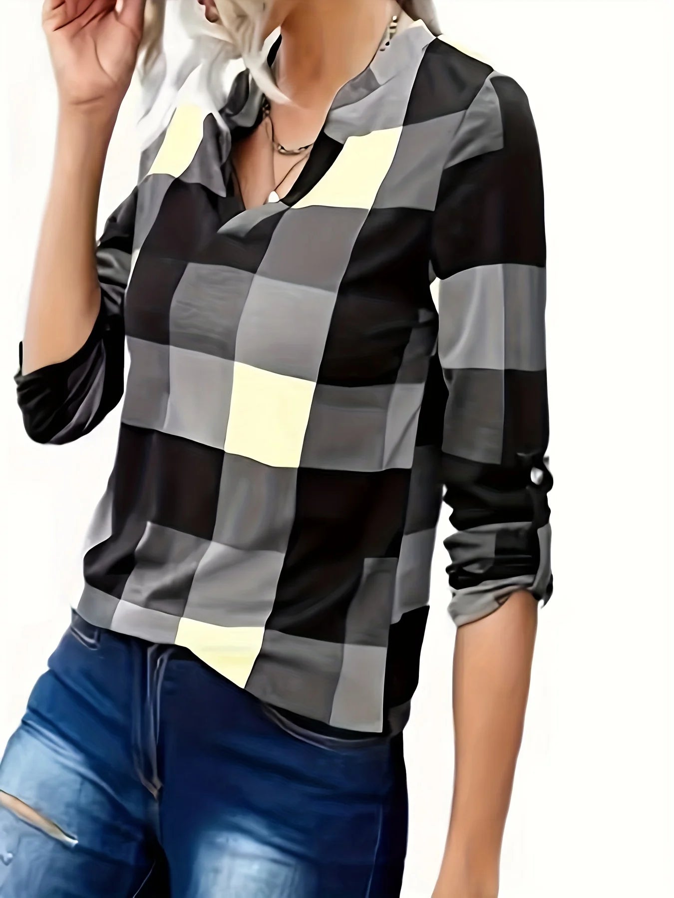 New Women's Fashion Plaid Printed Long Sleeved Shirt