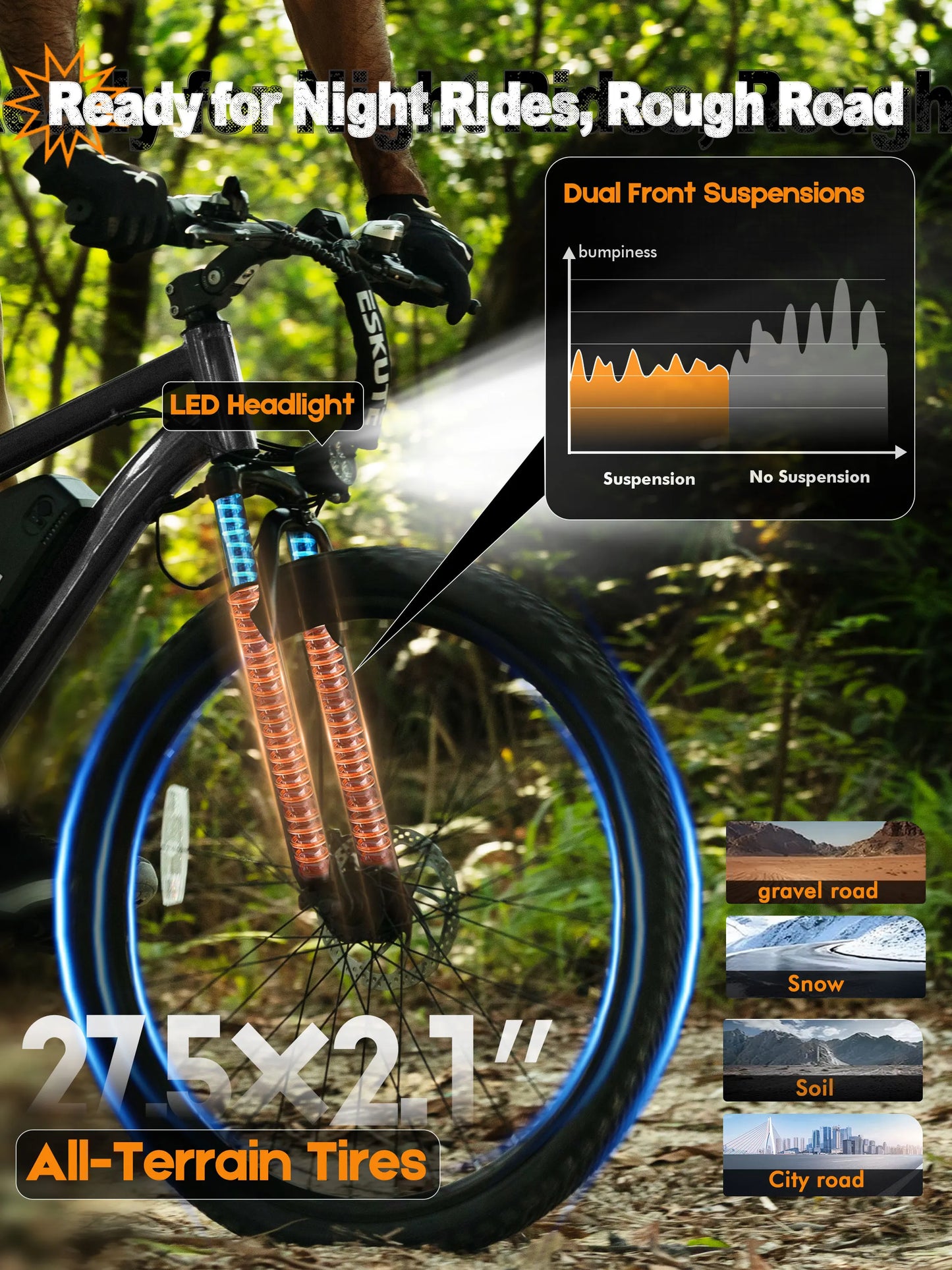 Electric Bicycle  – 21-Speed Gear 27.5" Mountain Bike