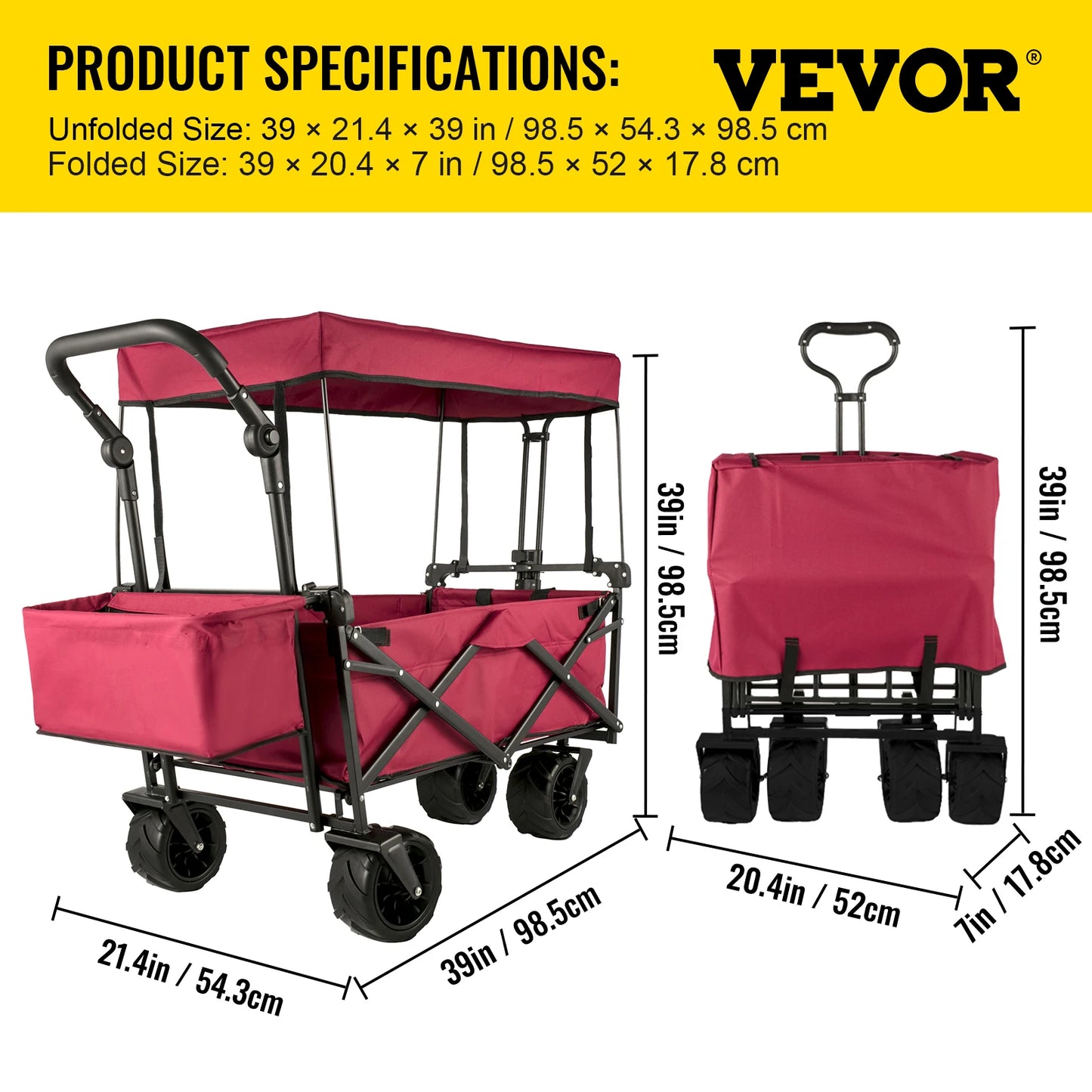 Folding Wagon Cart W/ Adjustable Handle Bar