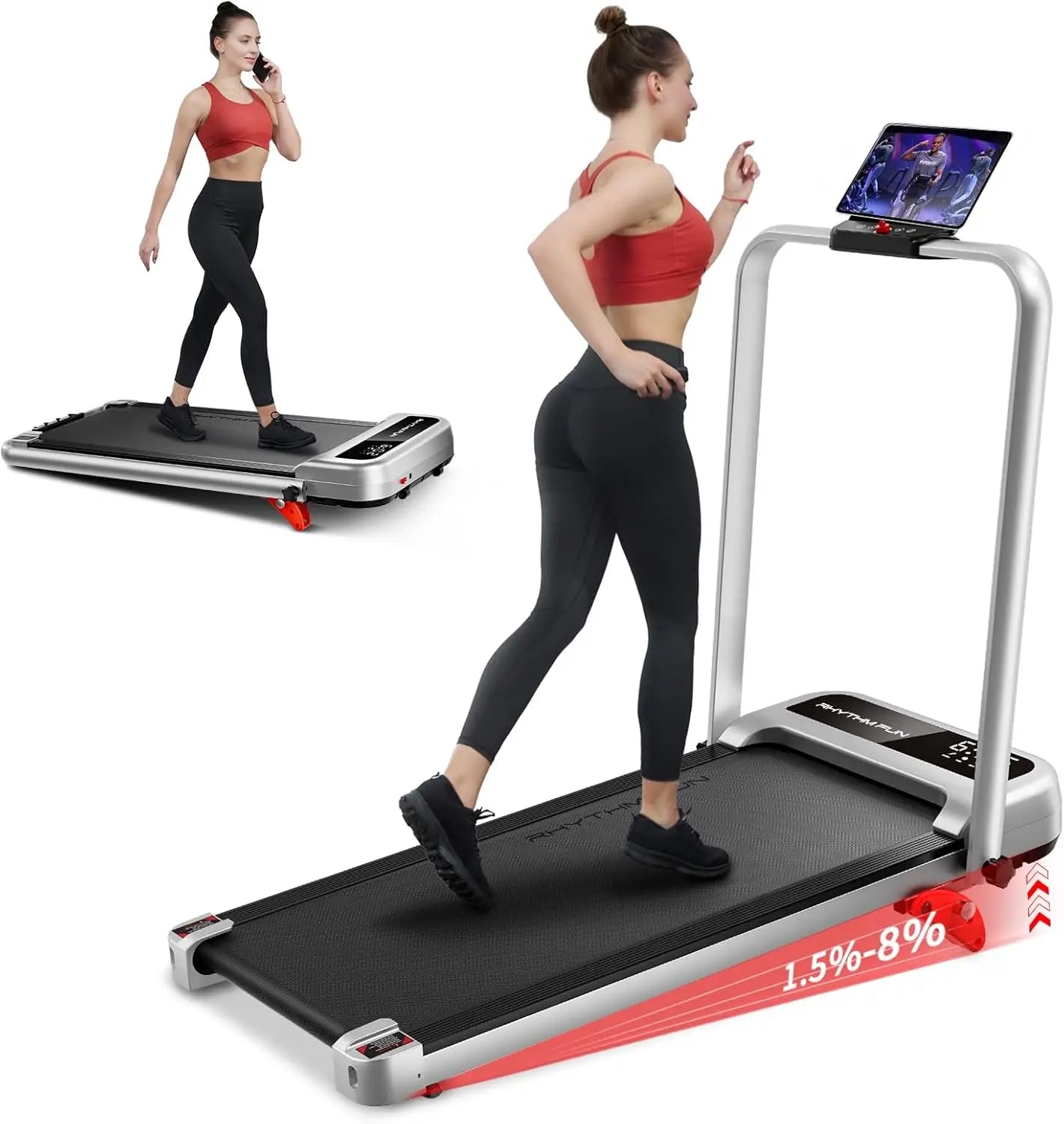 Incline Foldable Treadmill, Walking Pad with Handle Bar 3 Level Incline,