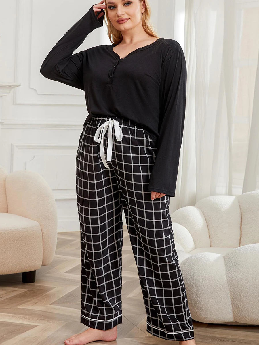 Women s Cozy 2 Piece Lounge Set with Long Sleeve Henley Neck Top and Drawstring Pants for Fall Outfits