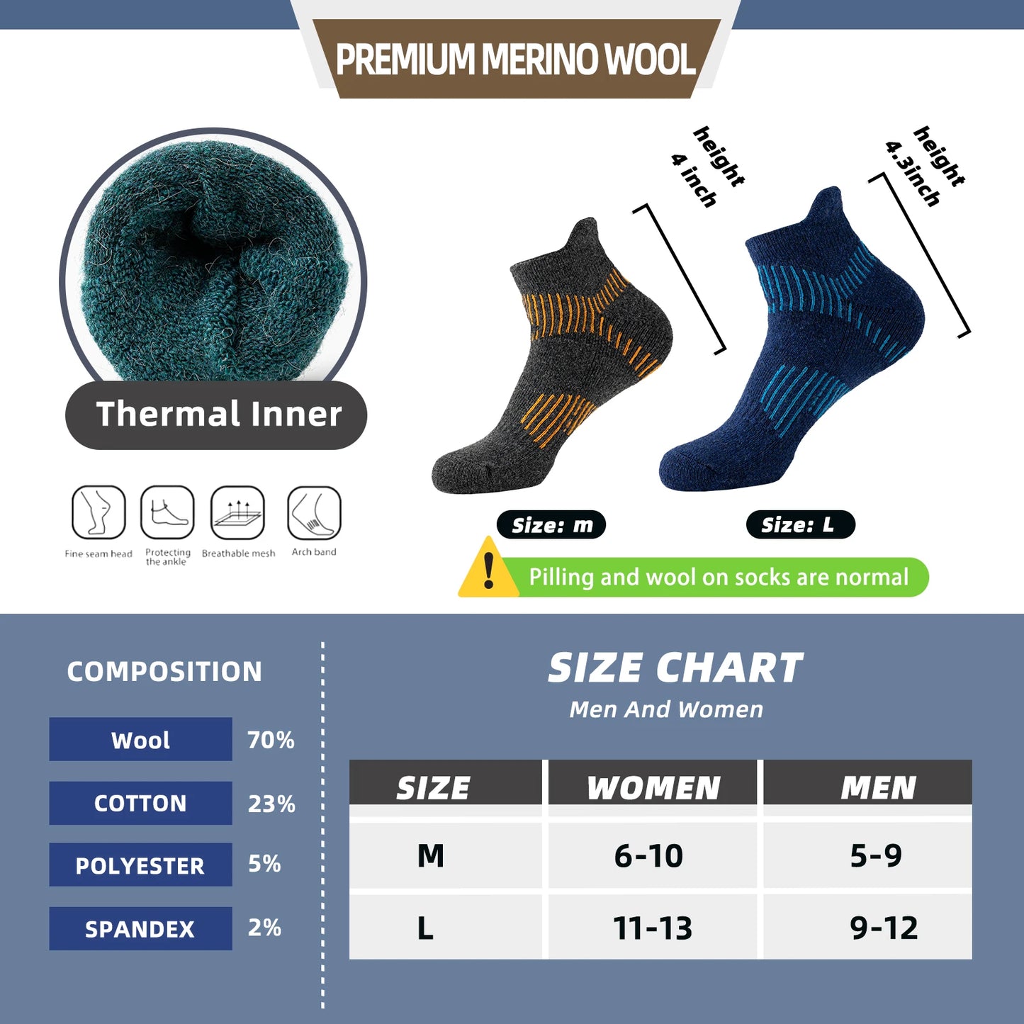 6 Pairs Men Women Merino Wool Ankle Compression  Socks