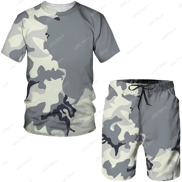 New Summer Camouflage Men's T-Shirt Shorts Tracksuit