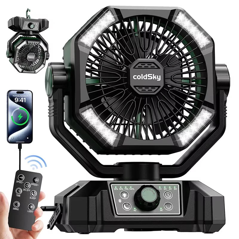 Camping Fan with 4 LED Lantern 8 Speeds