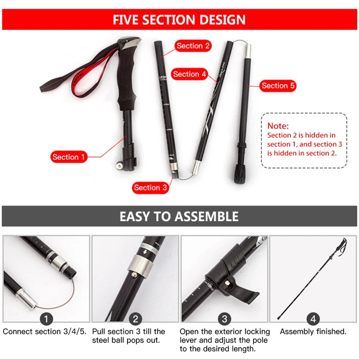 Lightweight Collapsible Trekking Pole Five-fold Walking Stick