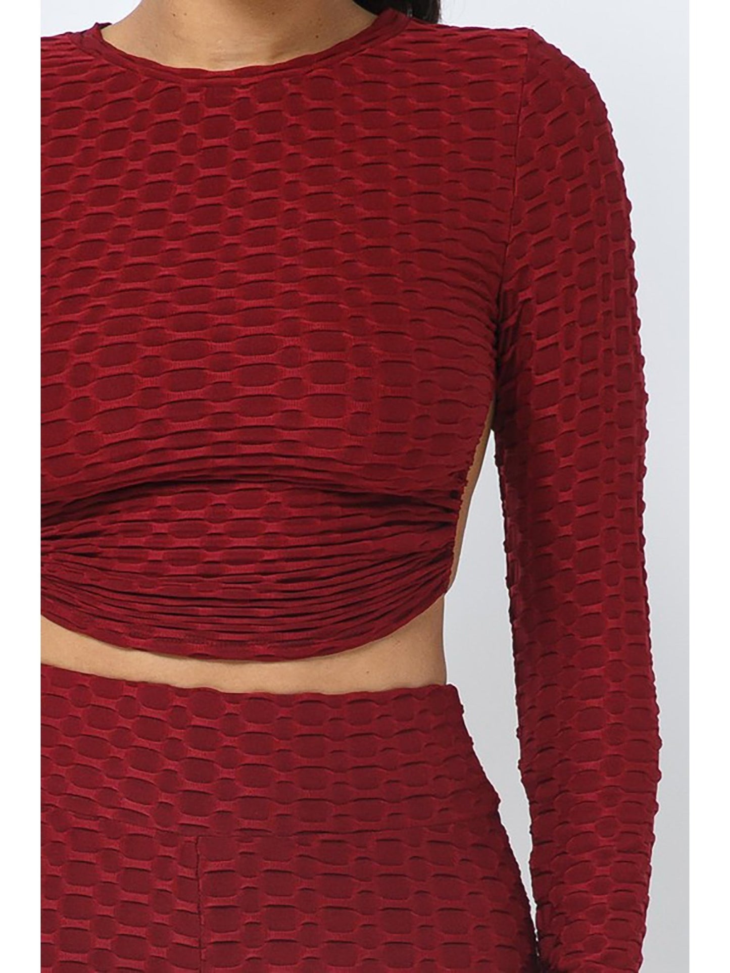 Women's 3-Pack  Open Tie Up Back Backless Jacquard Honeycomb Textured Long Sleeve Workout Set