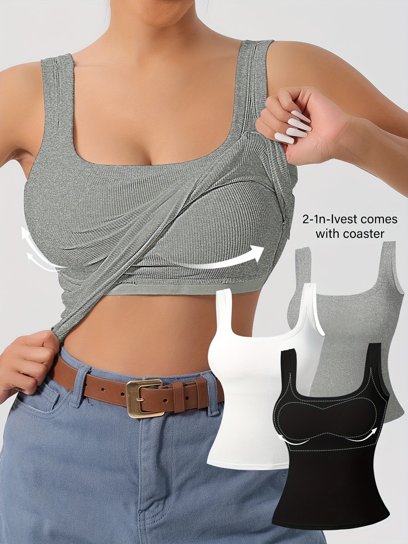 Women's 3Pcs U-Back Tank Tops With Removable Pads