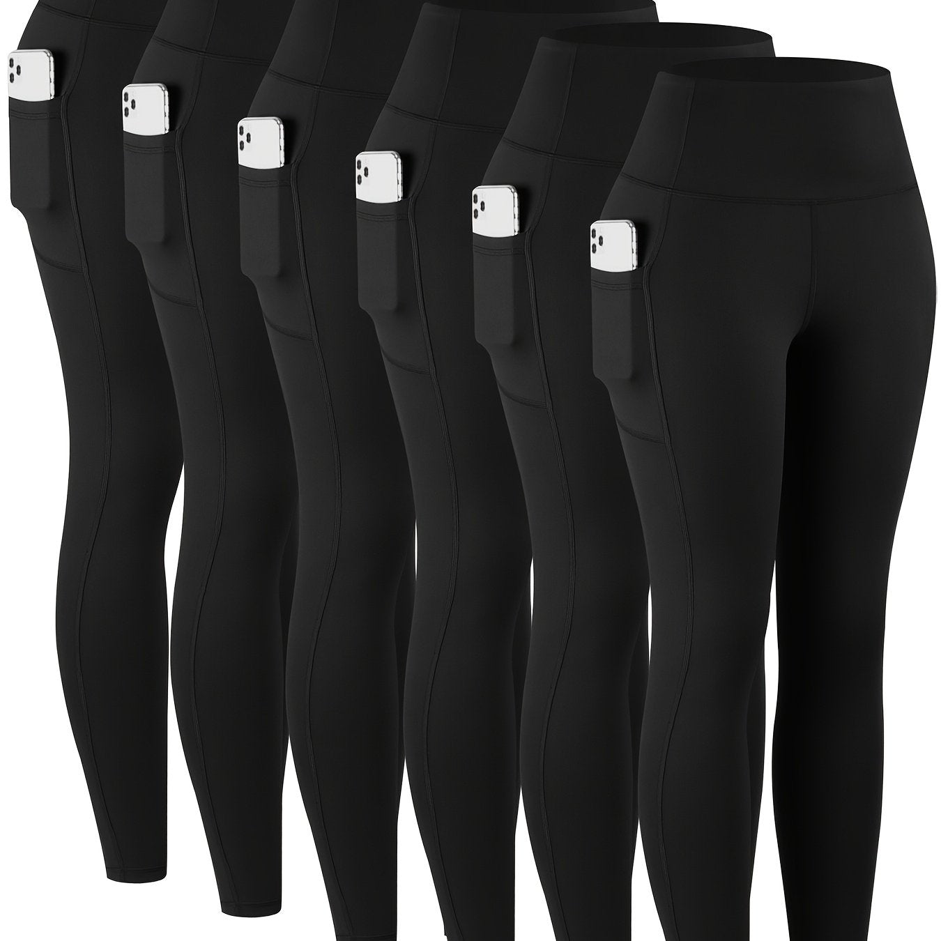 6pcs High Waisted Yoga Leggings With Pockets