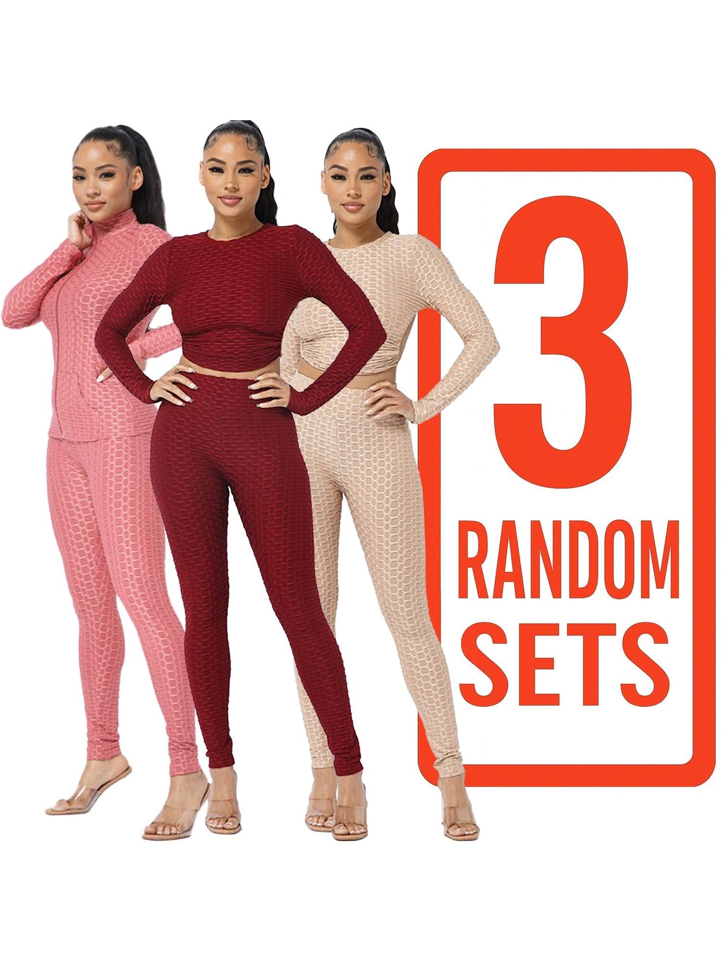 Women's 3-Pack  Open Tie Up Back Backless Jacquard Honeycomb Textured Long Sleeve Workout Set