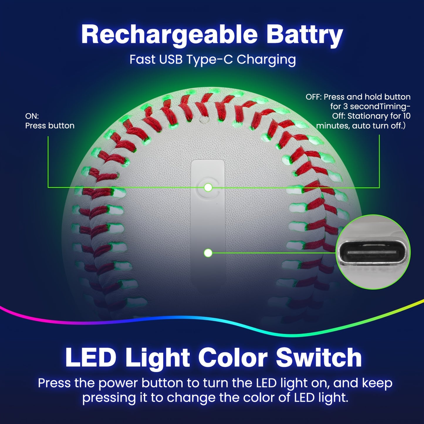 Rechargeable LED Glow-in-the-Dark Baseball