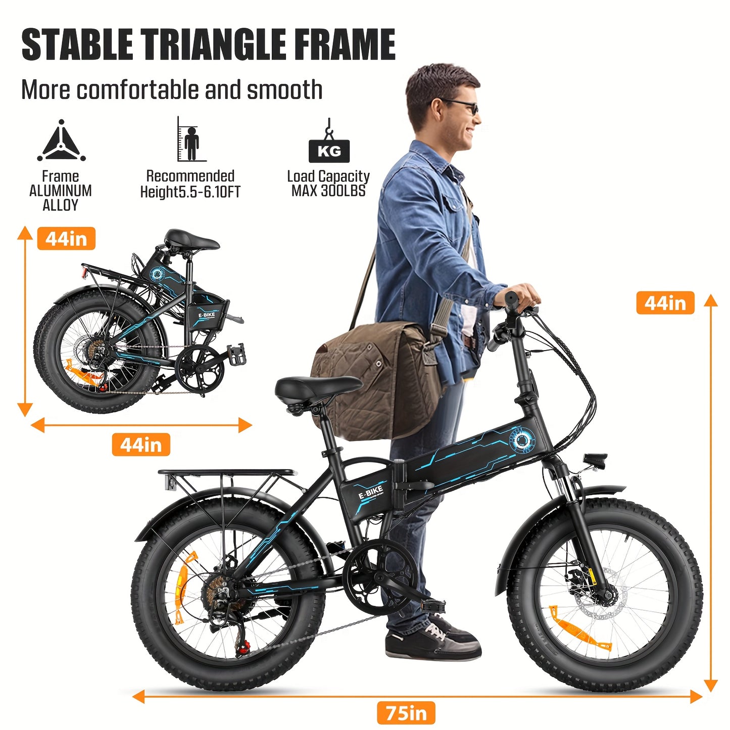 Powerful 500W 20" Fat Tire Folding Electric Bike for Adults