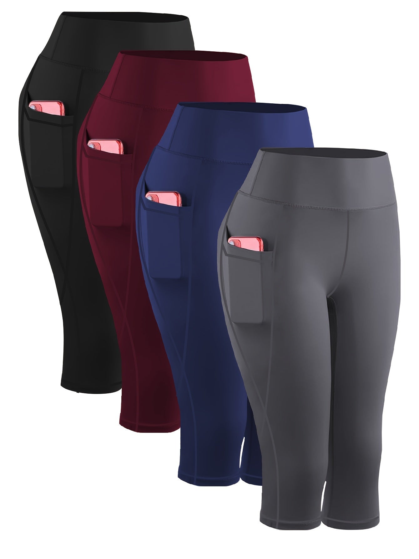 4pcs Plus-Size Women's Capri Yoga Leggings