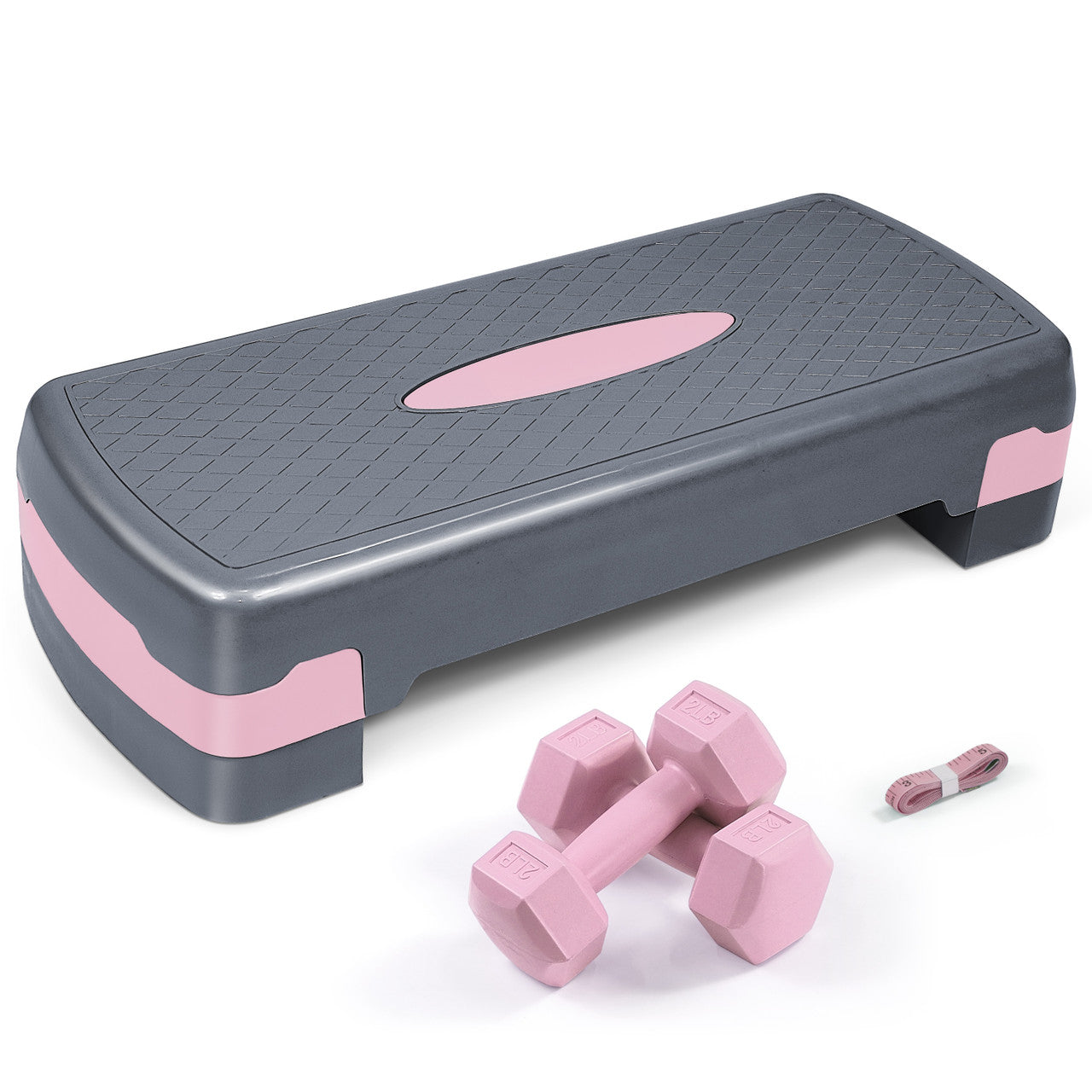 Adjustable Height Aerobic Stepper Set with 2 Dumbbells & Measuring Tape