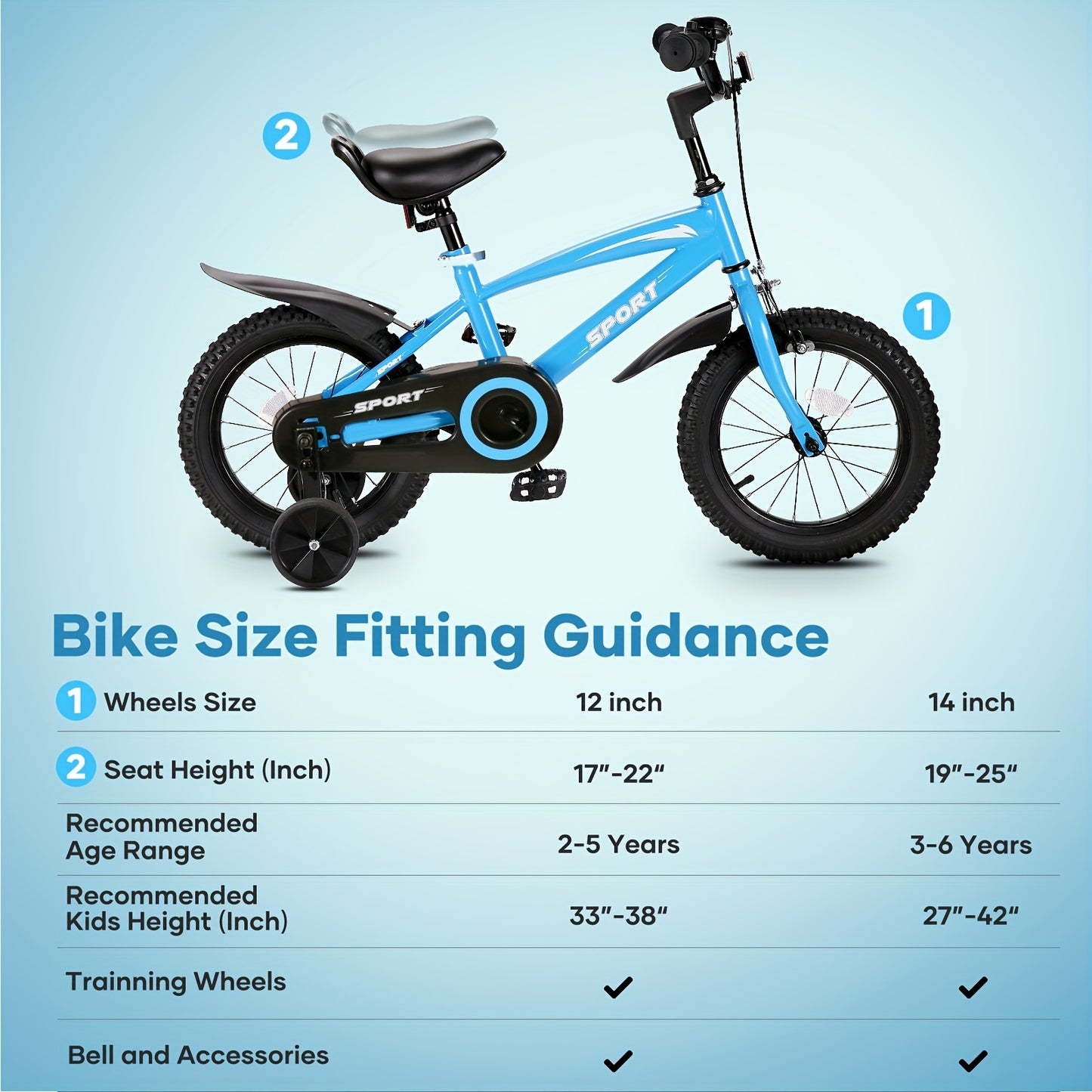 14 Inch Kids' Bicycle - Sturdy, Adjustable, Training Wheels