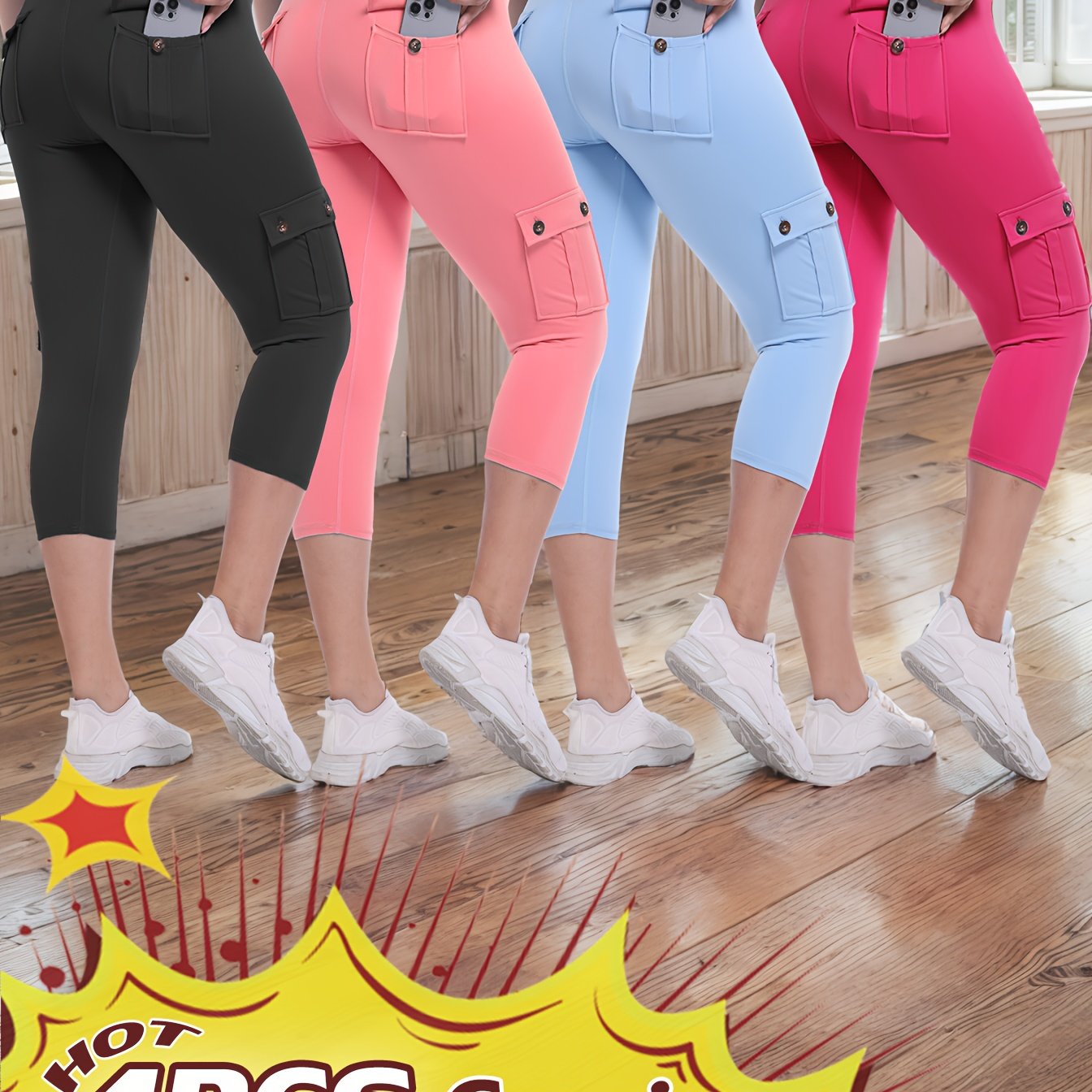 4pcs  High Waist Yoga Capri Pants