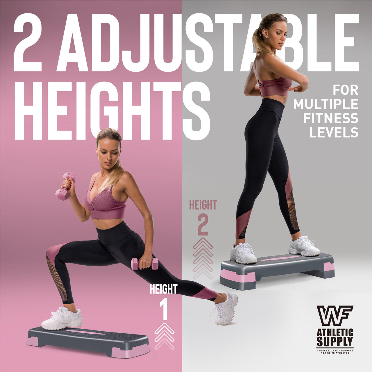 Adjustable Height Aerobic Stepper Set with 2 Dumbbells & Measuring Tape