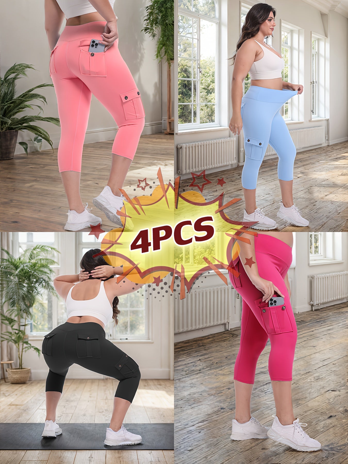 4pcs  High Waist Yoga Capri Pants
