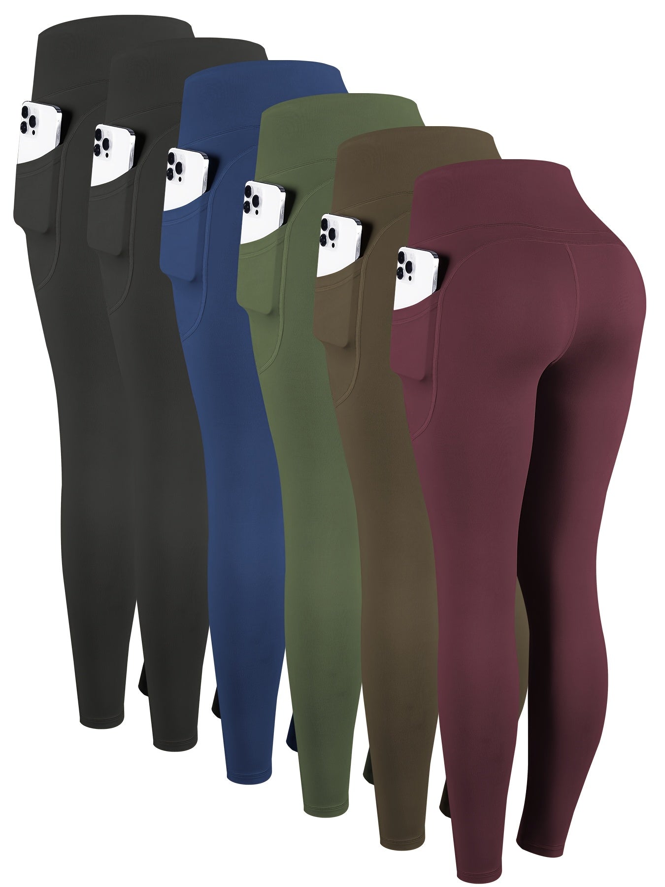 6pcs High Waisted Yoga Leggings With Pockets