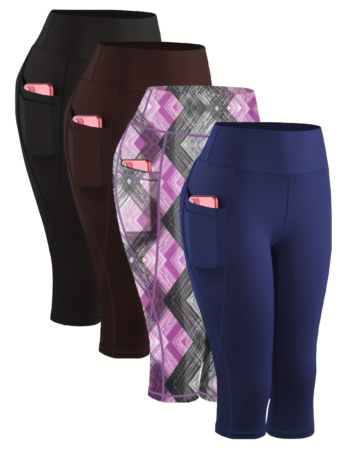 4pcs Plus-Size Women's Capri Yoga Leggings