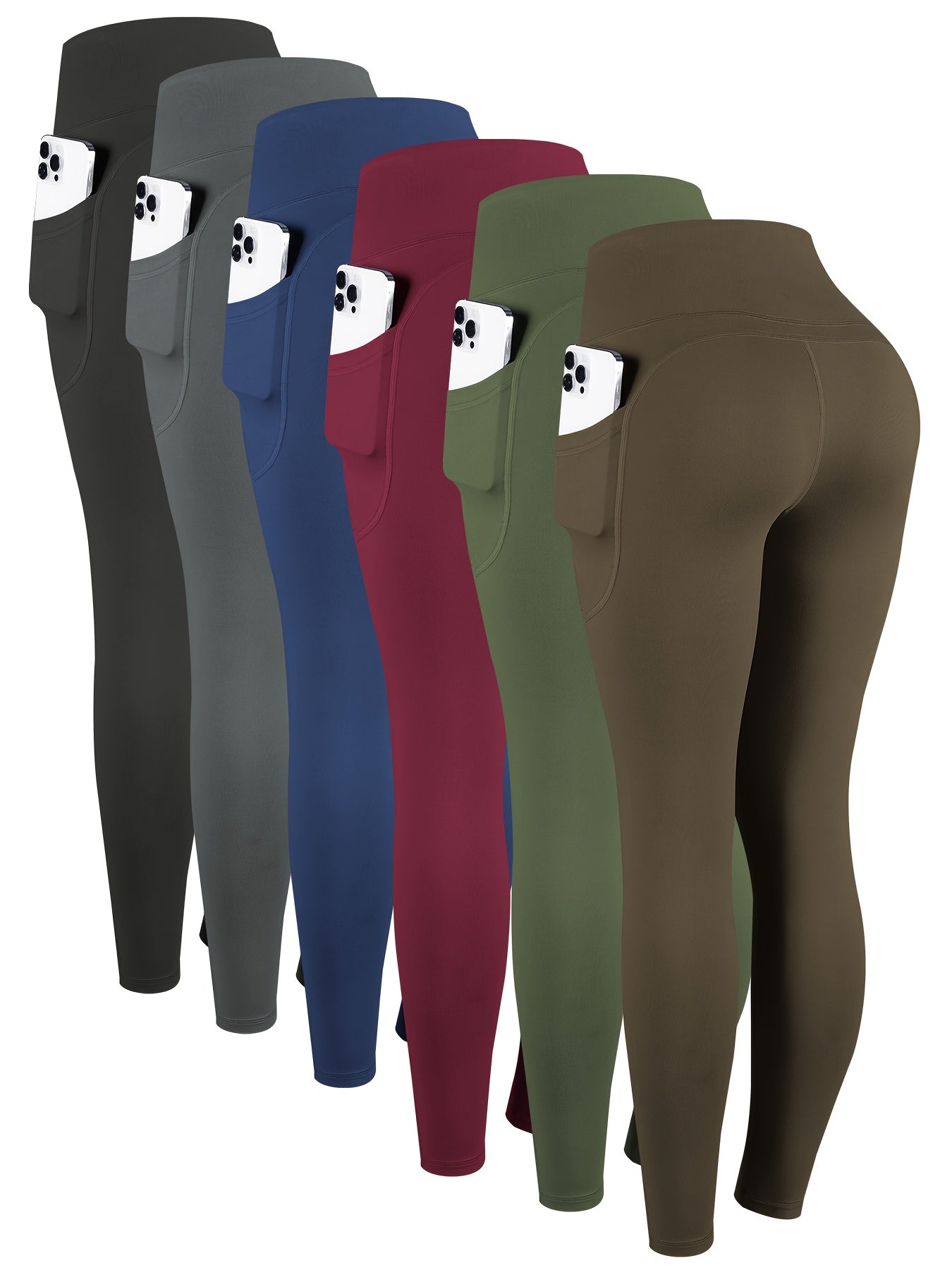 6pcs High Waisted Yoga Leggings With Pockets