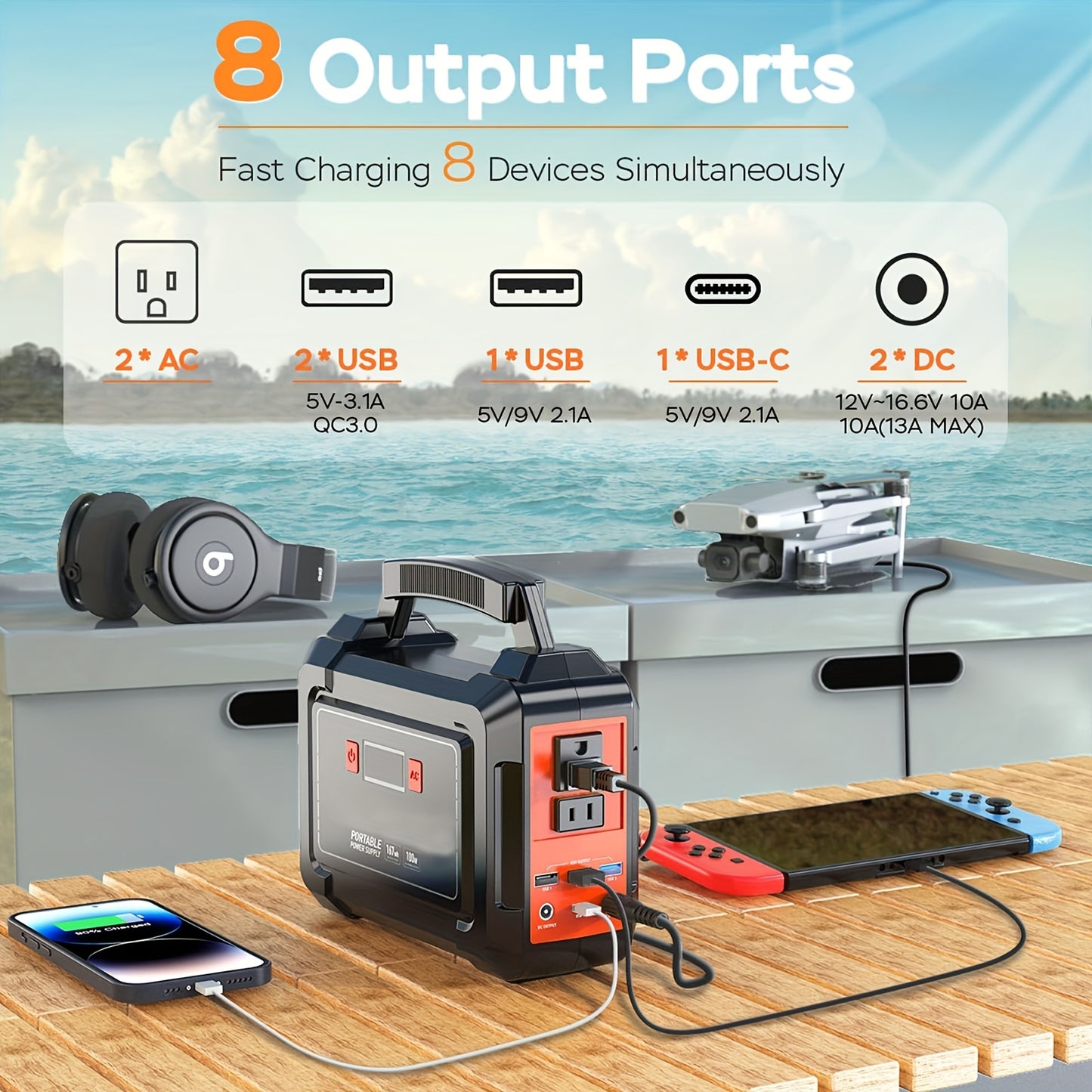 Portable Power Station 200W/300W Peak Camping Solar Generator