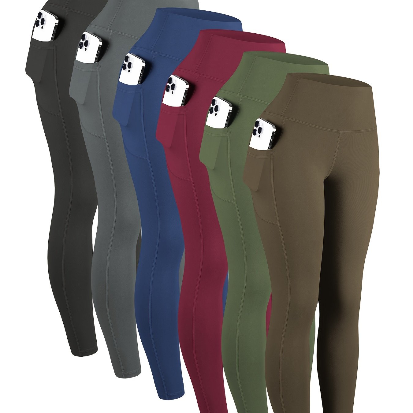 6pcs High Waisted Yoga Leggings With Pockets
