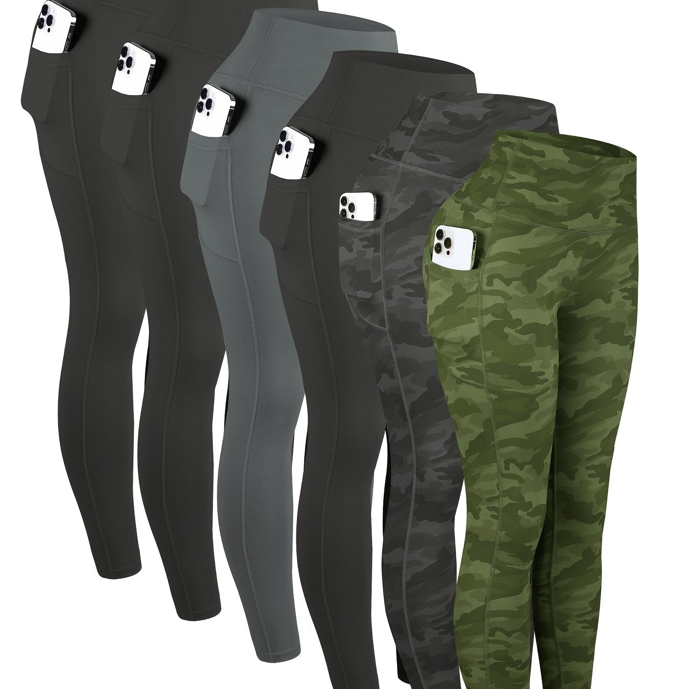 6pcs High Waisted Yoga Leggings With Pockets