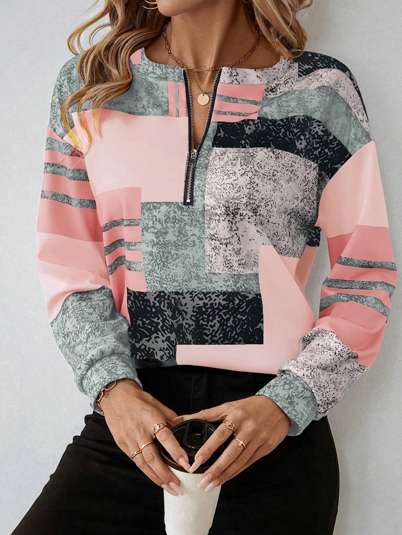 Women's Long Sleeved Zipper Baseball Collar Hooded Sweatshirt