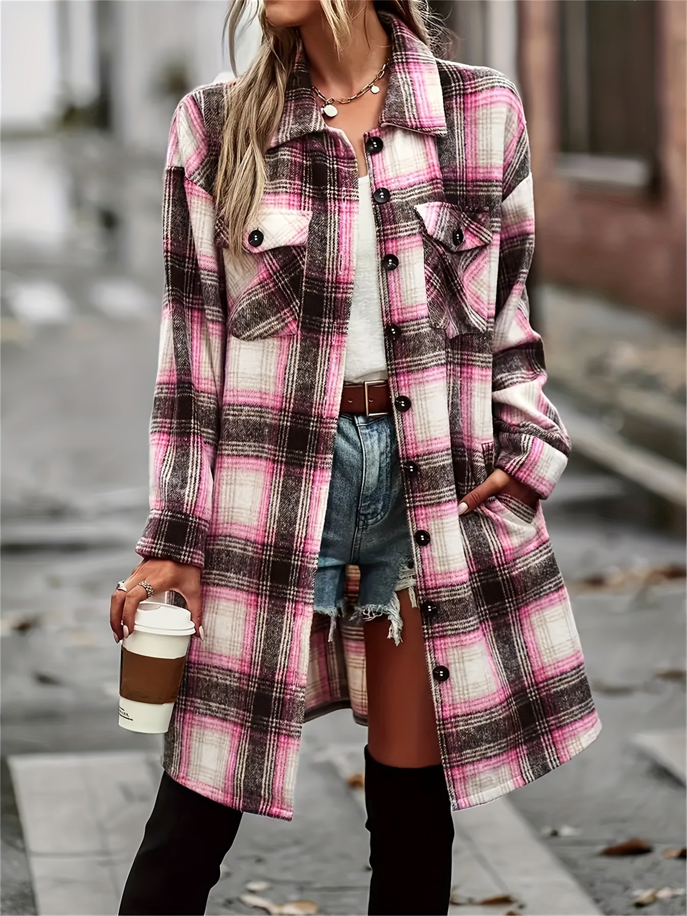 Classic Mid-Length Buffalo Plaid Shirt Jacket