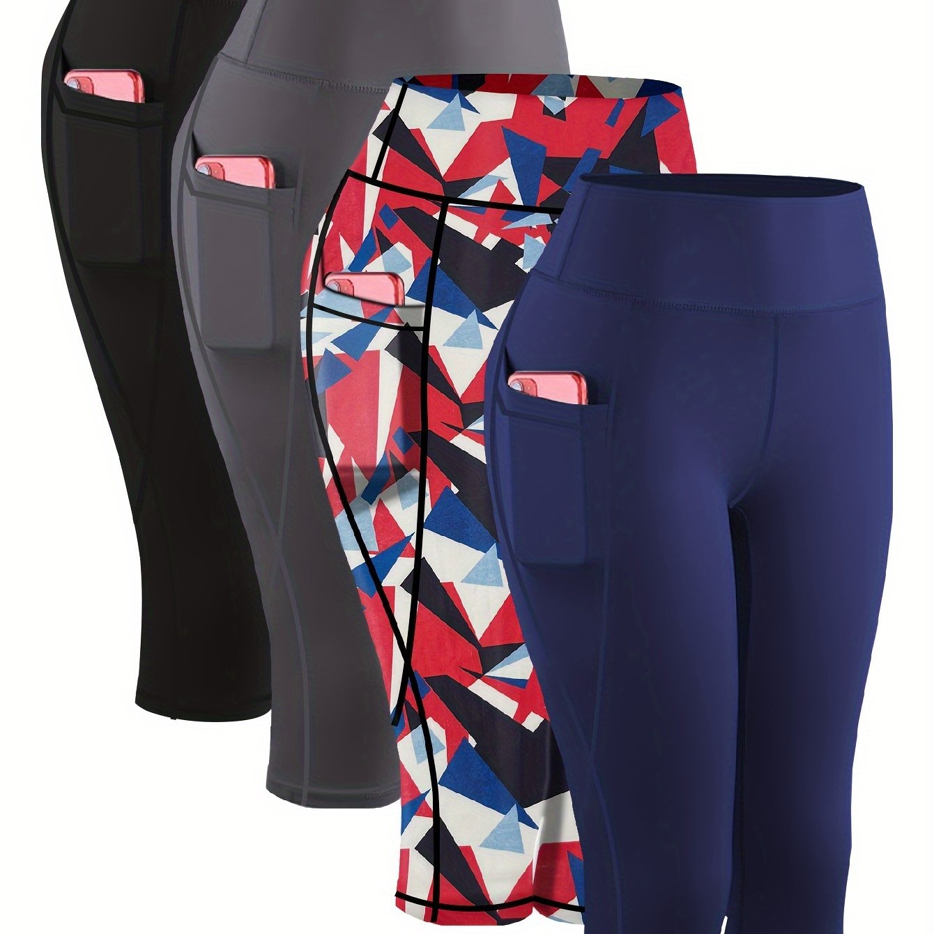 4pcs Plus-Size Women's Capri Yoga Leggings