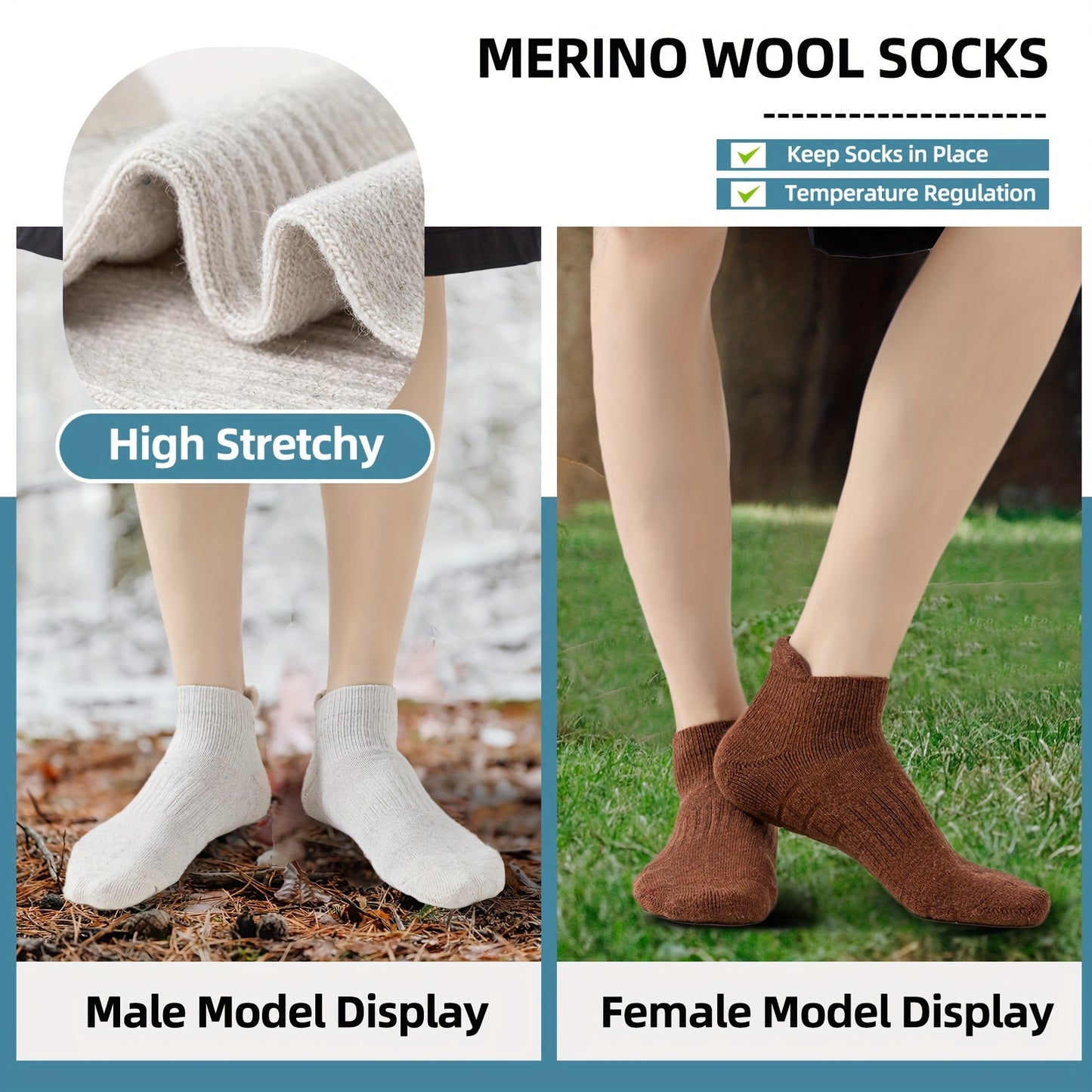 6 Pairs Of Unisex Anti Odor & Sweat Absorption Merino Wool Socks