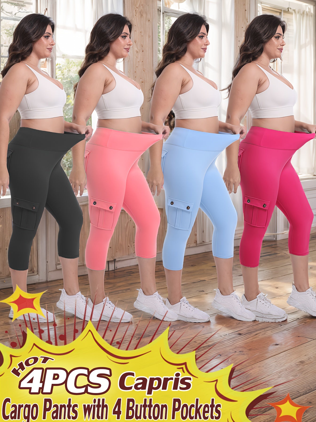 4pcs  High Waist Yoga Capri Pants