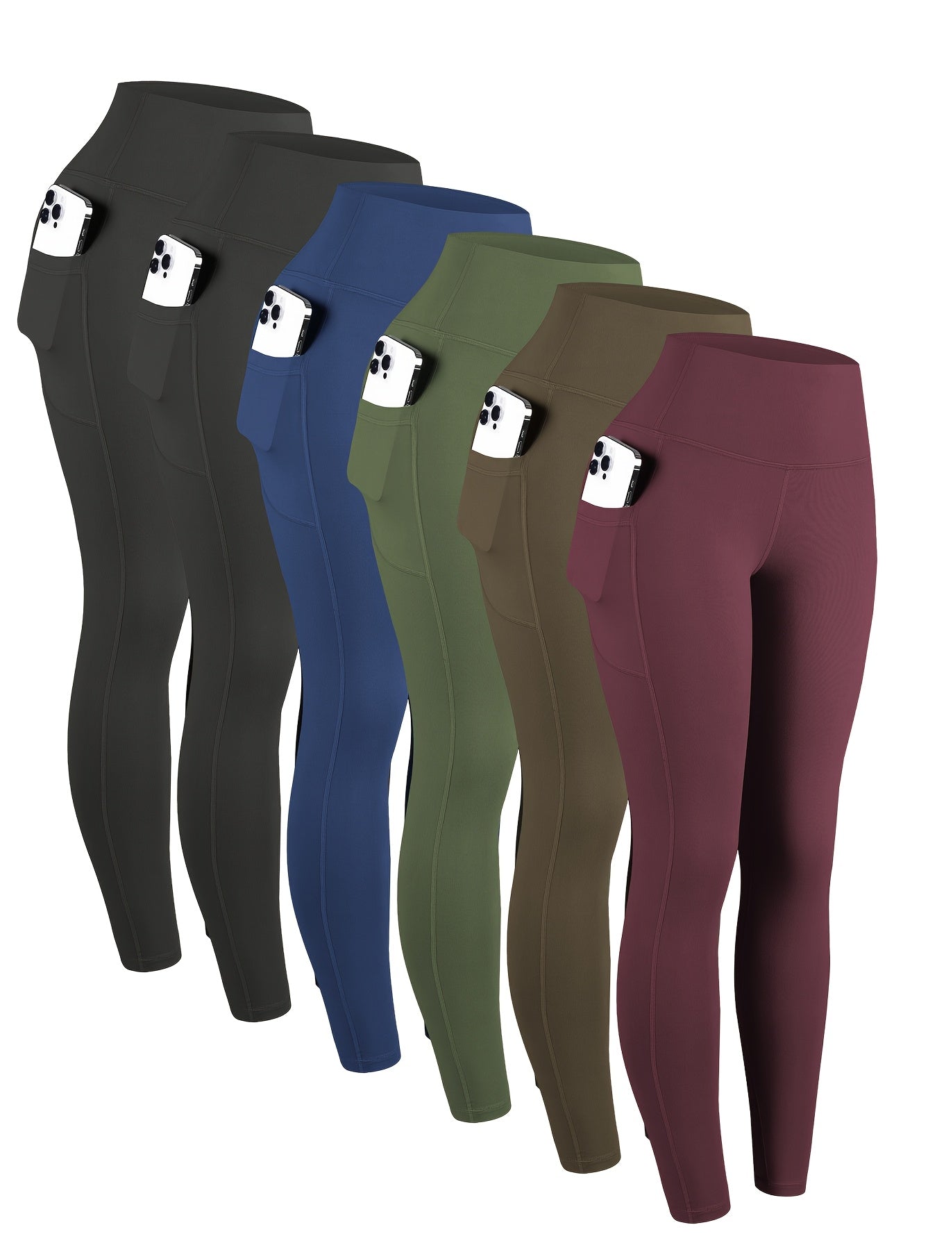 6pcs High Waisted Yoga Leggings With Pockets