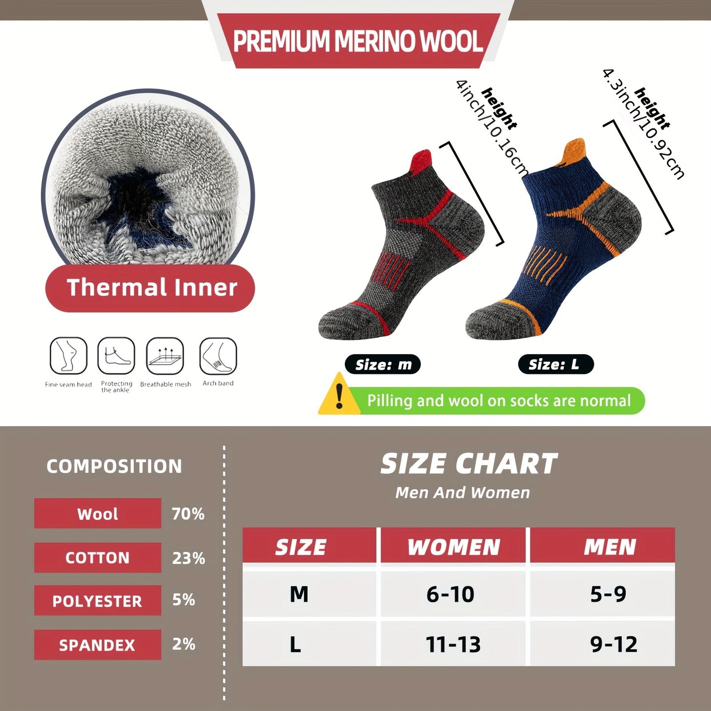 6 Pairs Merino Wool Compression Socks