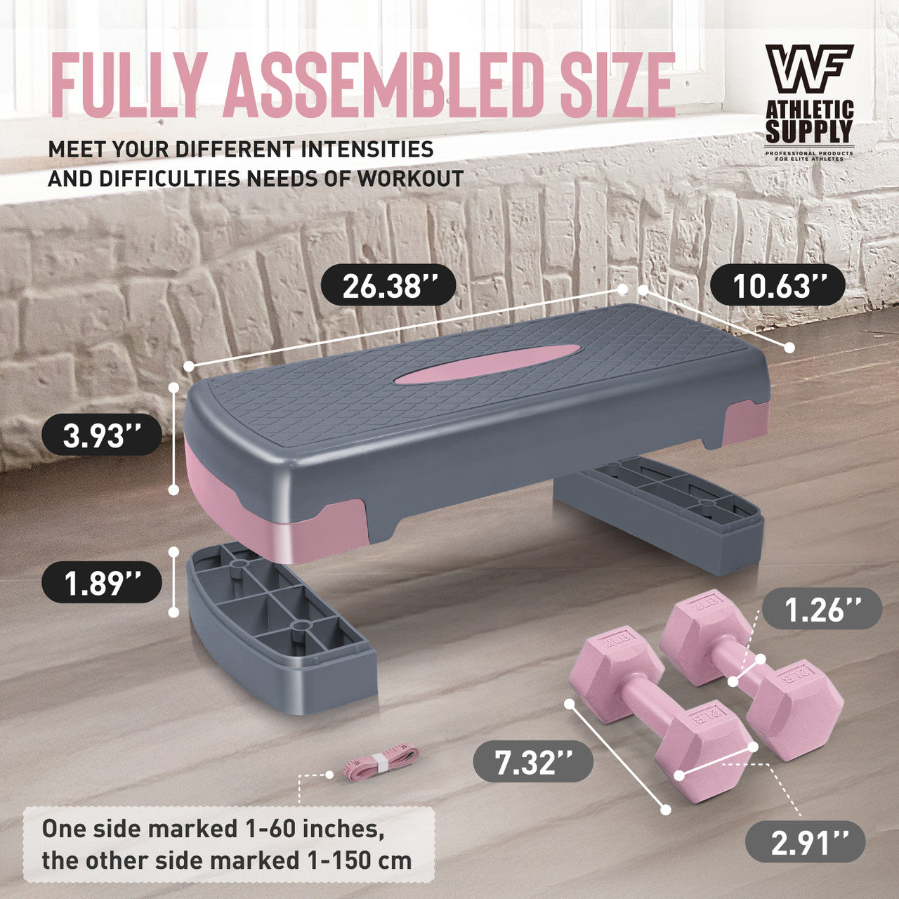 Adjustable Height Aerobic Stepper Set with 2 Dumbbells & Measuring Tape