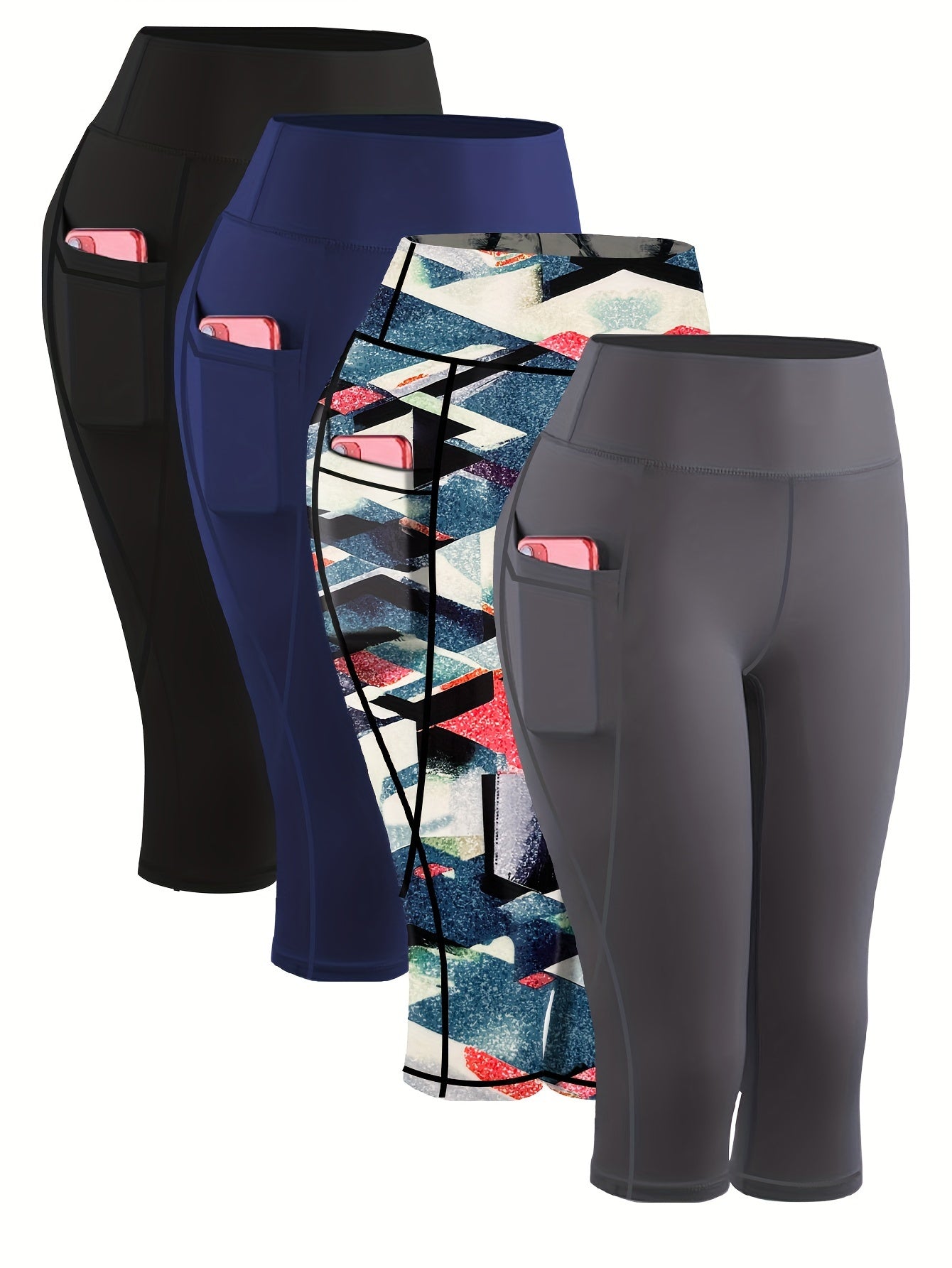 4pcs Plus-Size Women's Capri Yoga Leggings