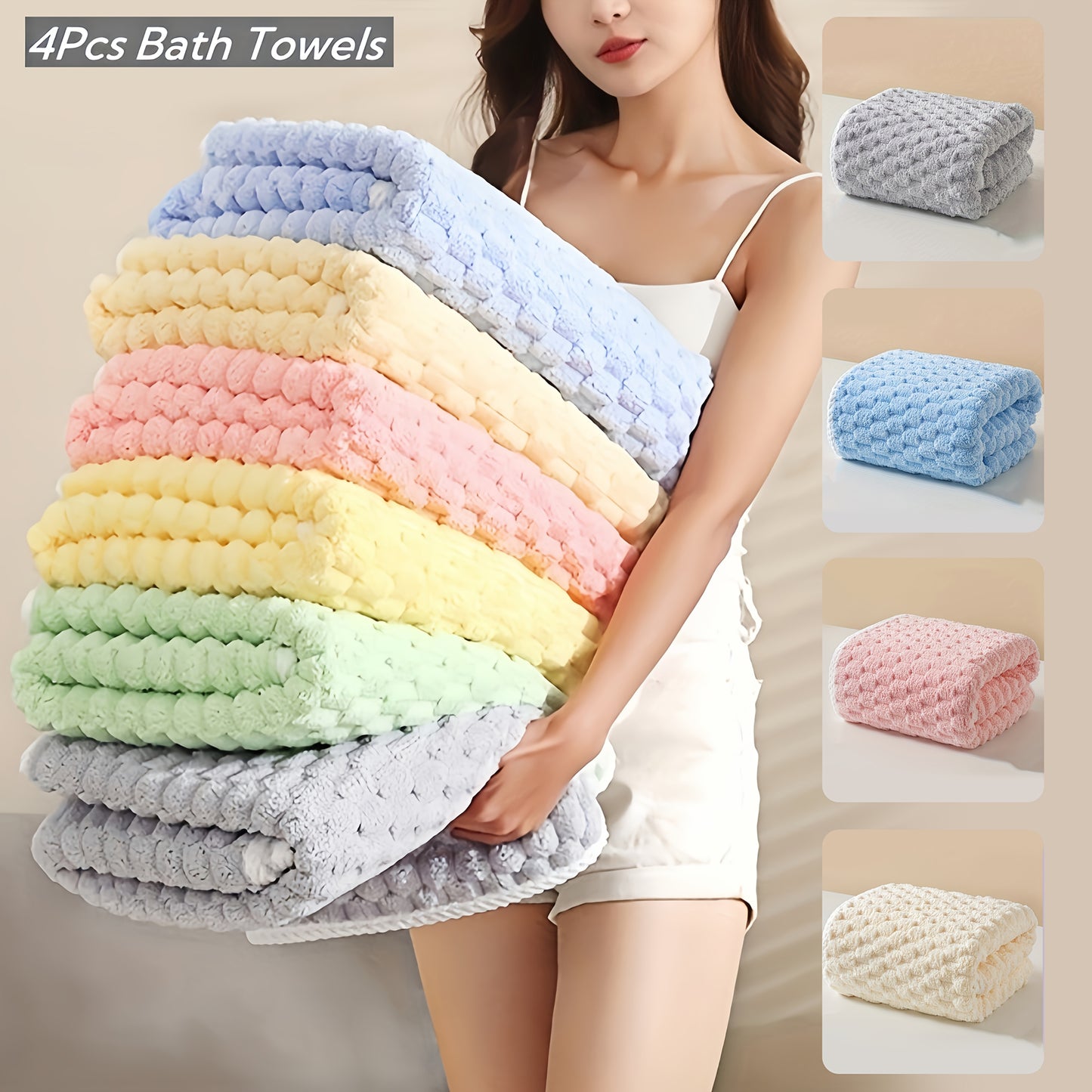 Pack of 4 Waffled Super Soft Woven Bath Towels