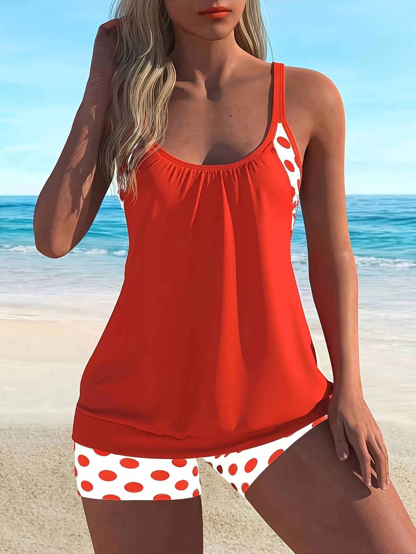 New Split Print Polka Dot Flat Angle Swimsuit