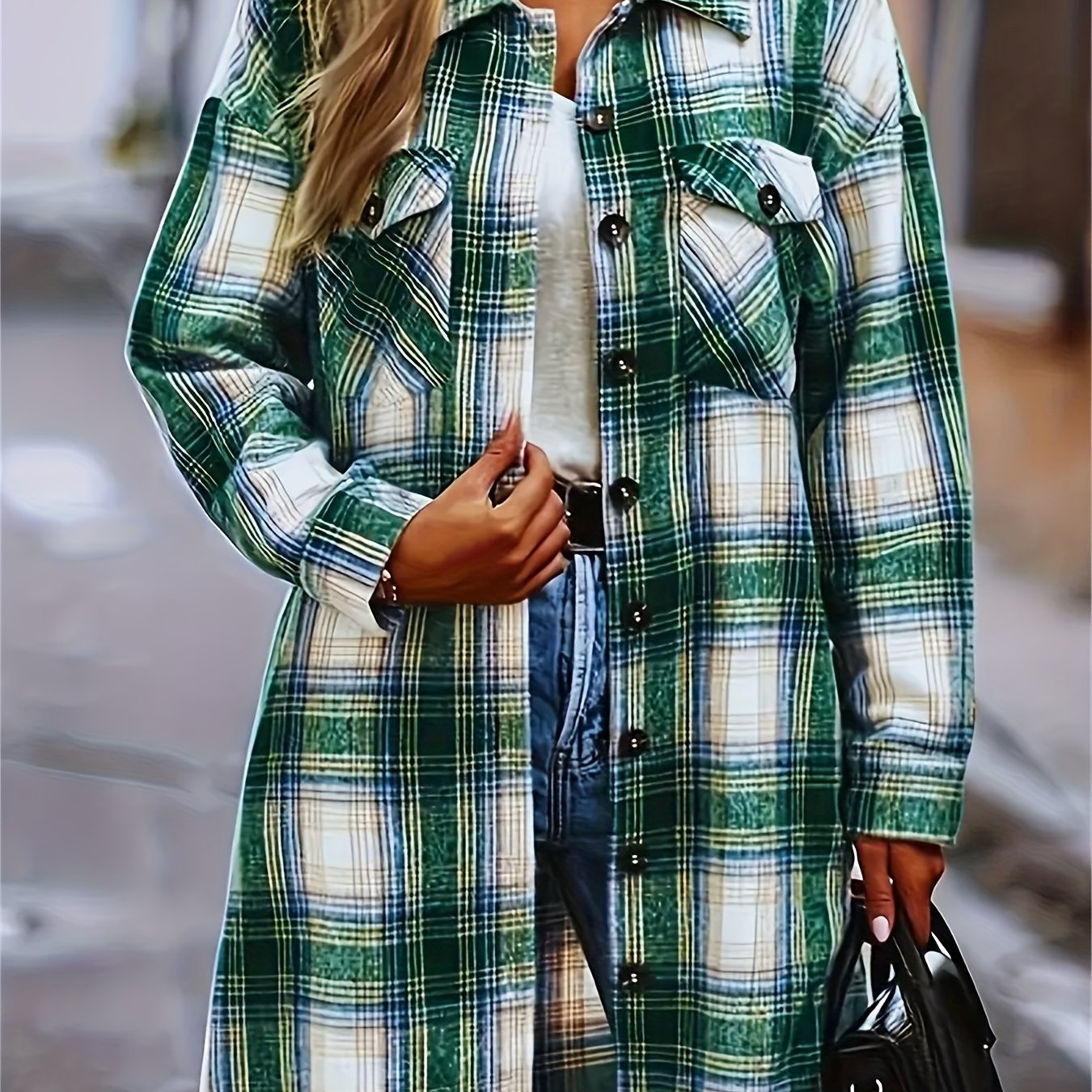 Classic Mid-Length Buffalo Plaid Shirt Jacket