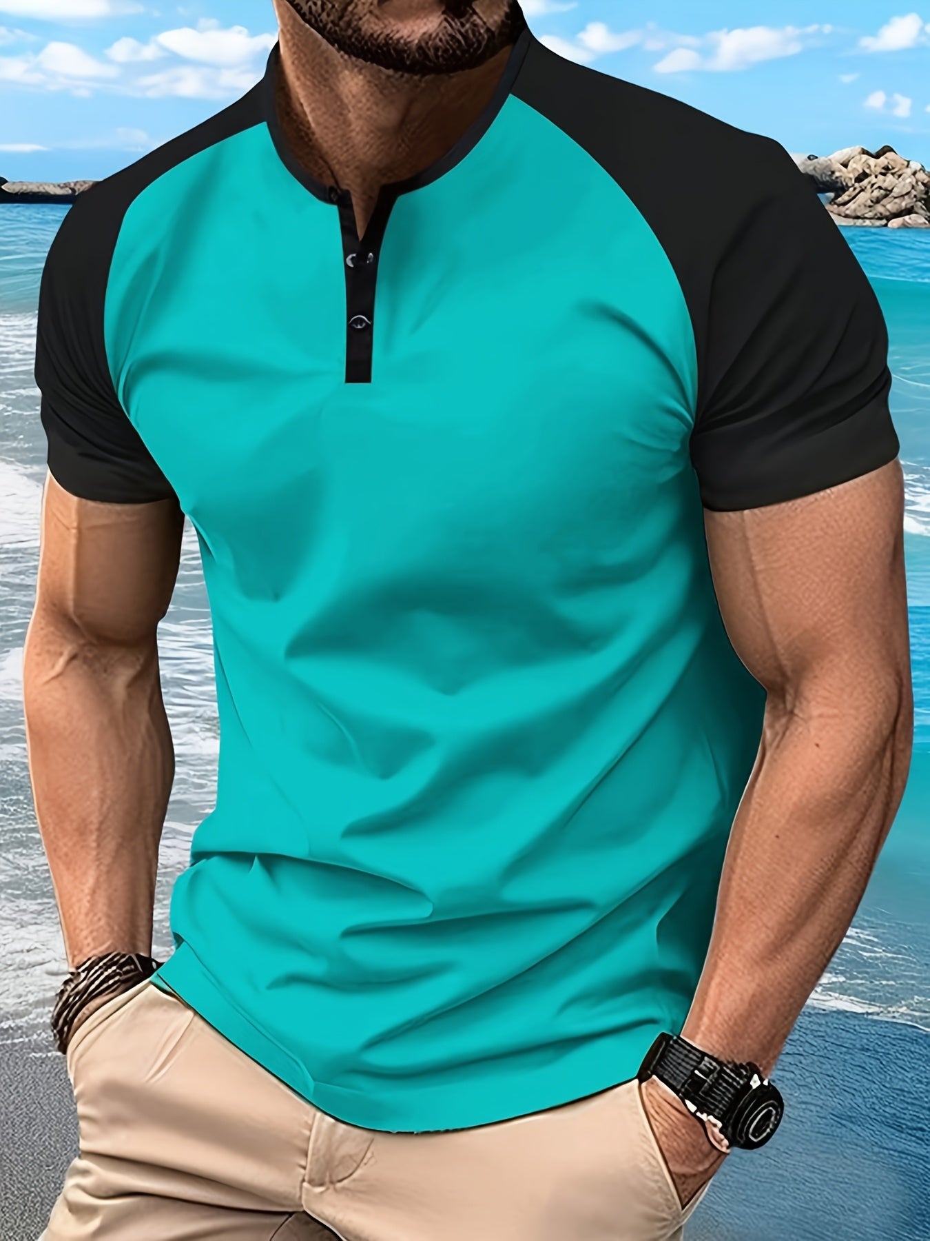 Men's Summer Short Sleeve Henley Shirts