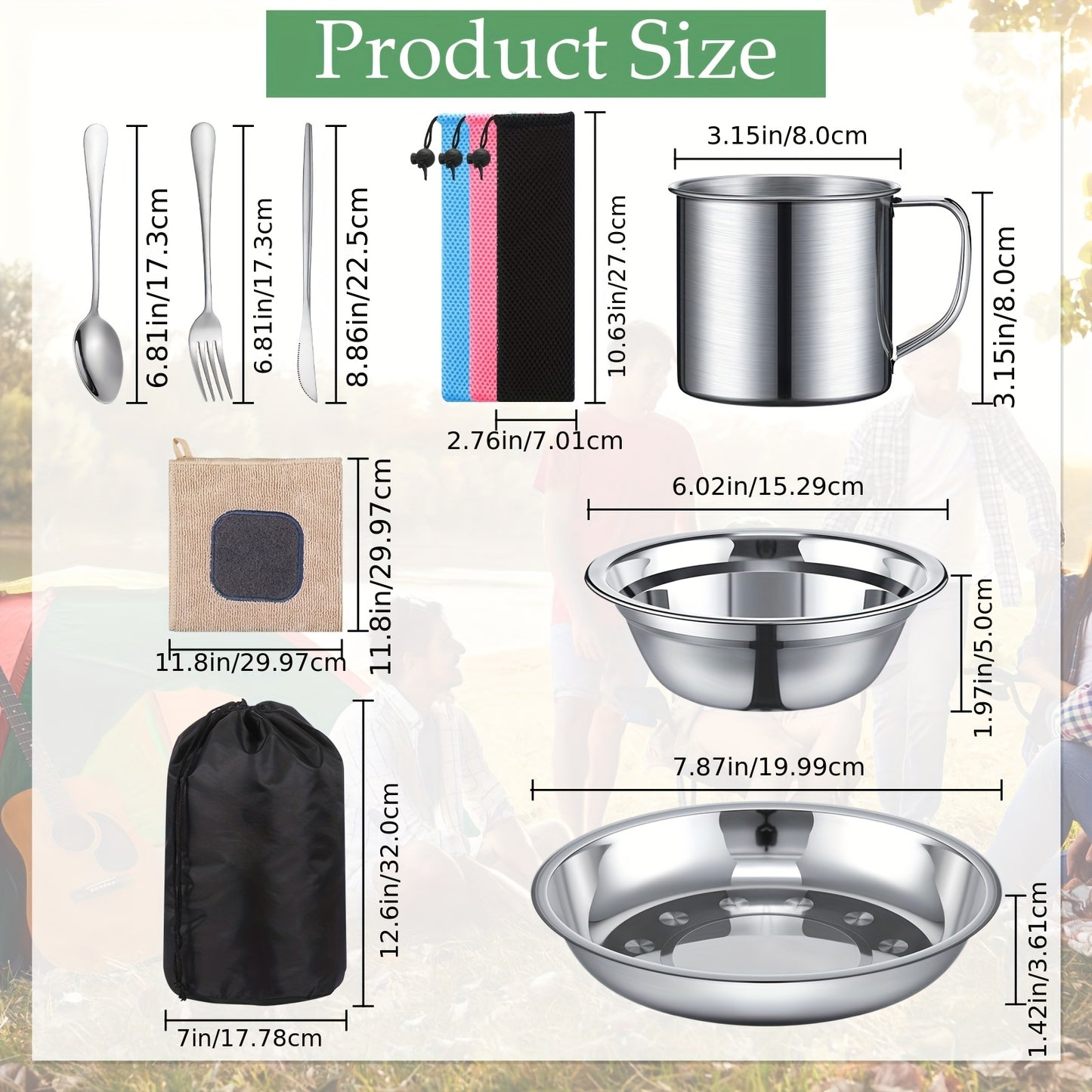 44pcs Polished Stainless Steel Outdoor Camping Cookware