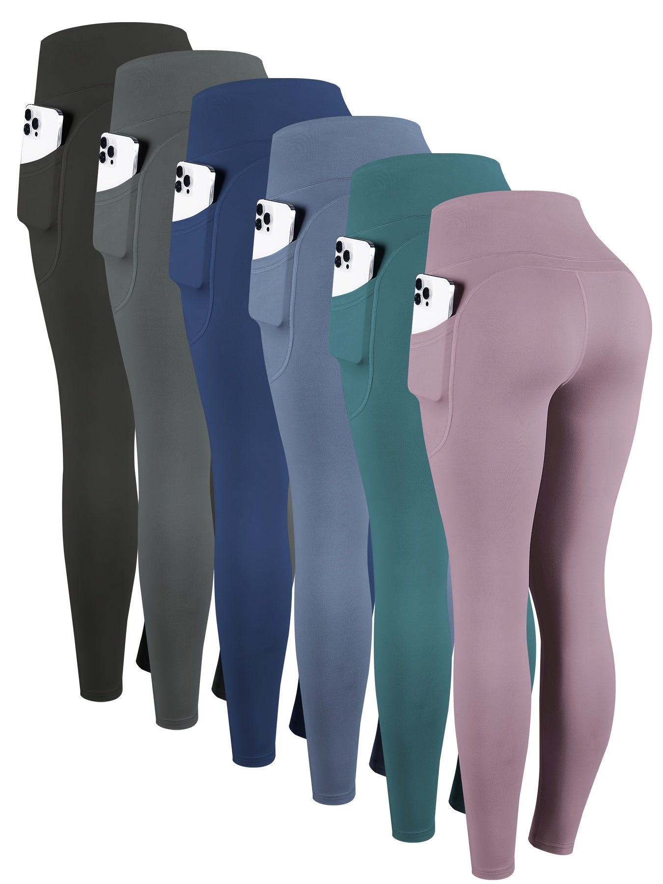 6pcs High Waisted Yoga Leggings With Pockets